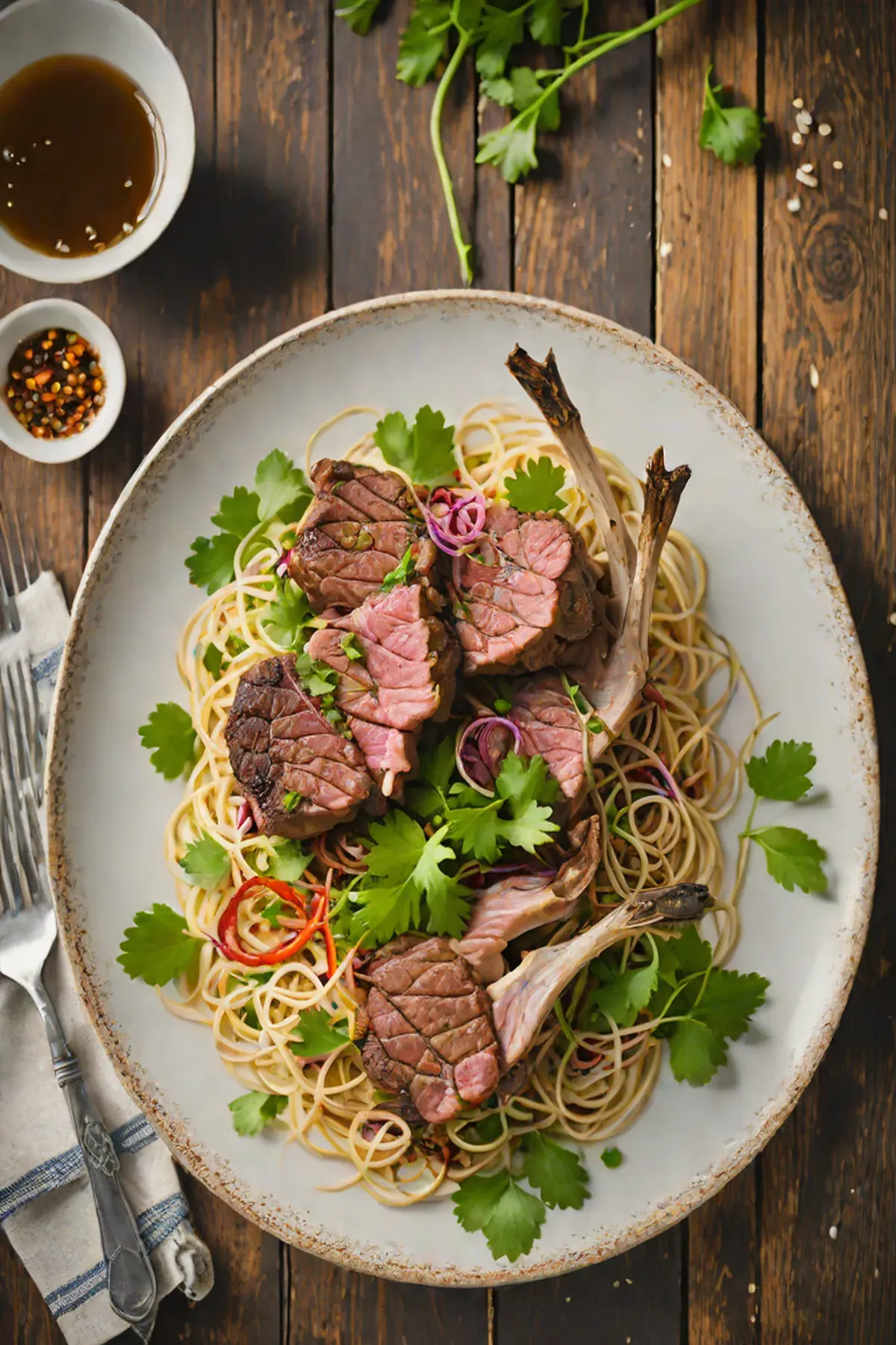 Grilled Lamb with Bean Sprout Salad