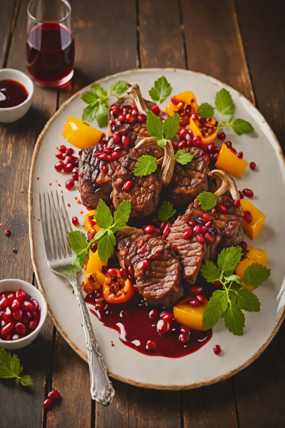 Grilled Lamb with Bell Pepper and Pomegranate Glaze