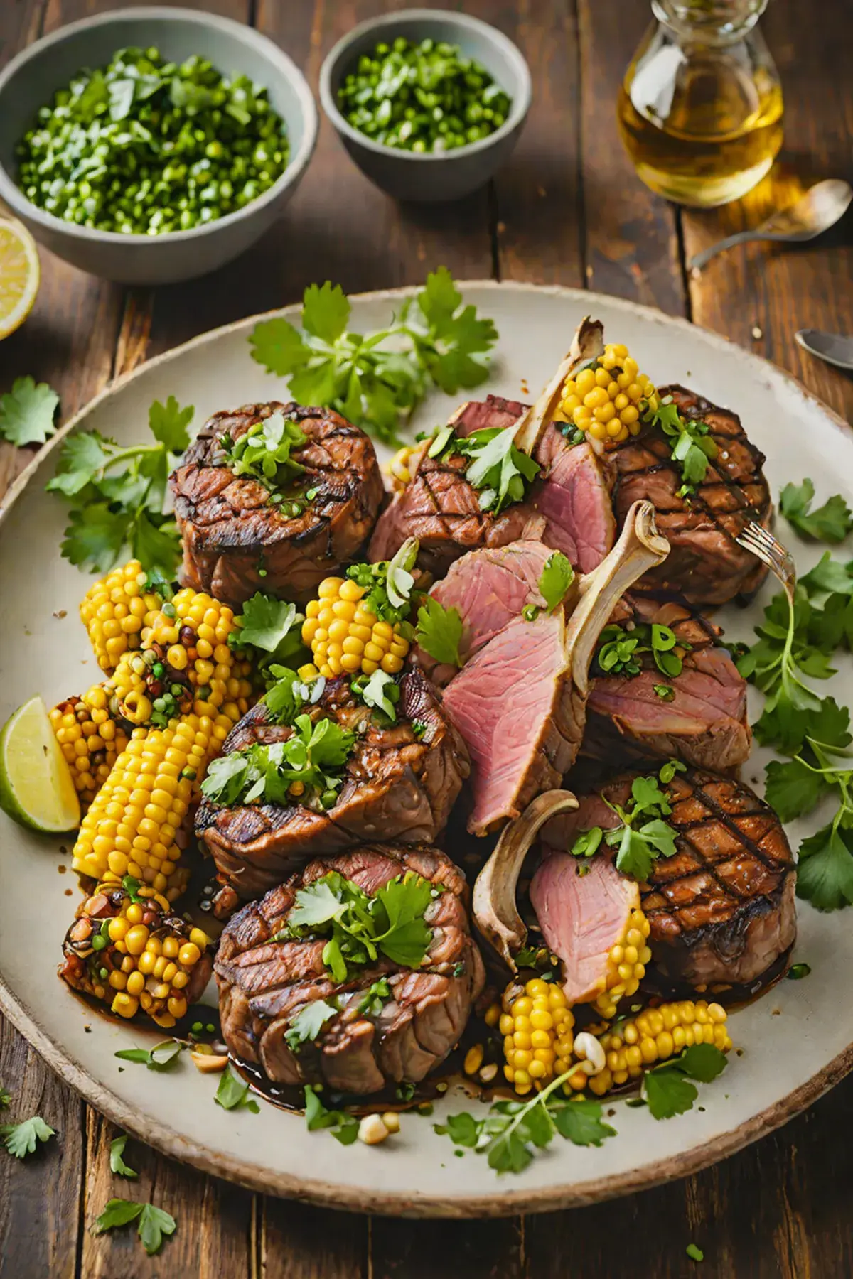 Grilled Lamb with Charred Corn and Herb Chimichurri