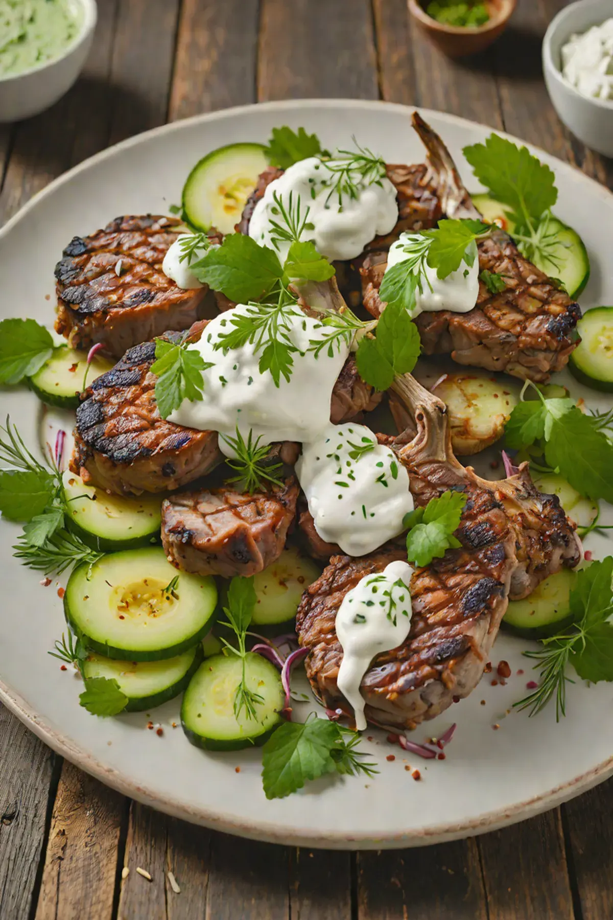 Grilled Lamb with Cucumber Yogurt Salad