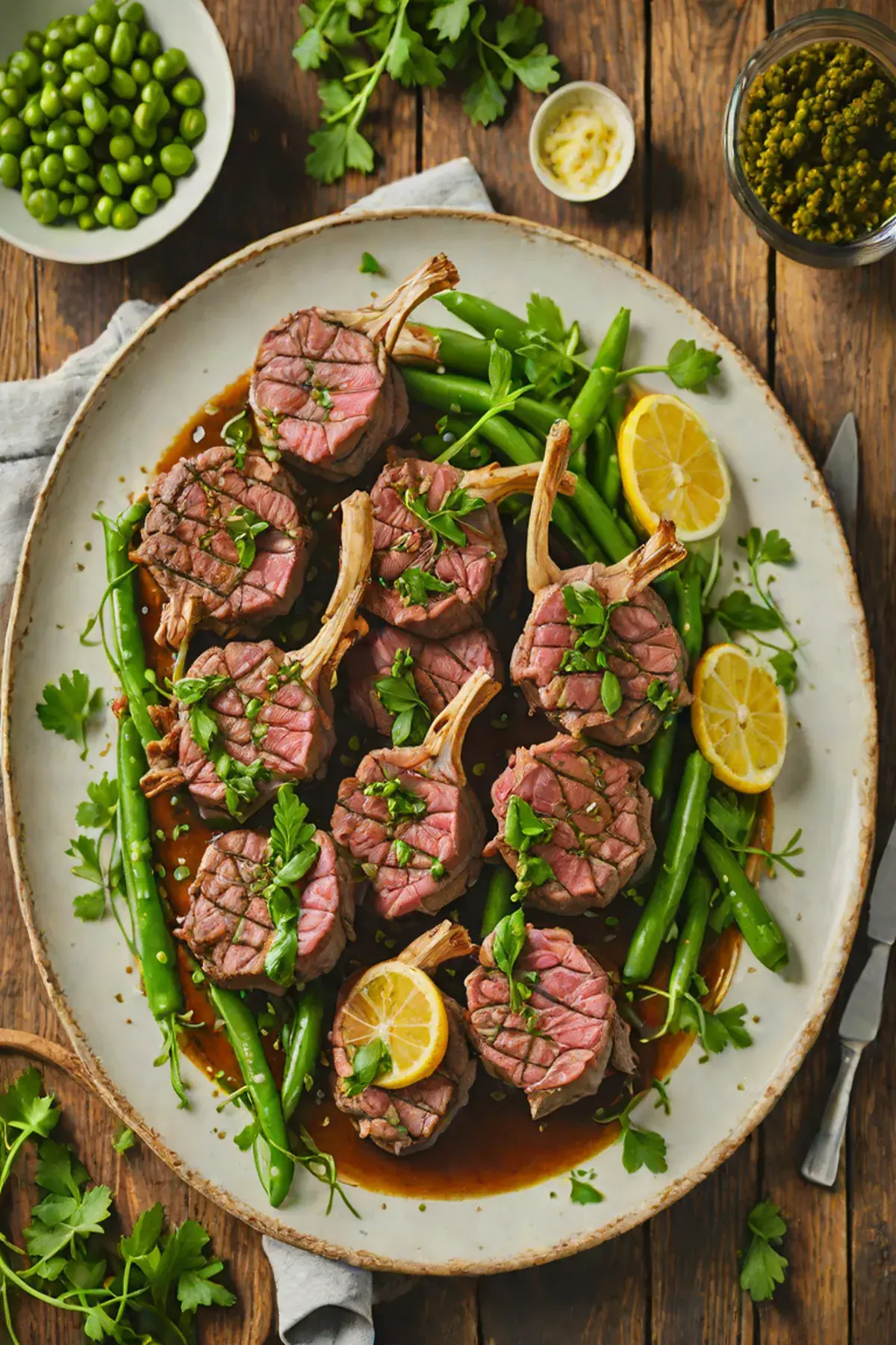 Grilled Lamb with Green Bean and Garlic Chimichurri