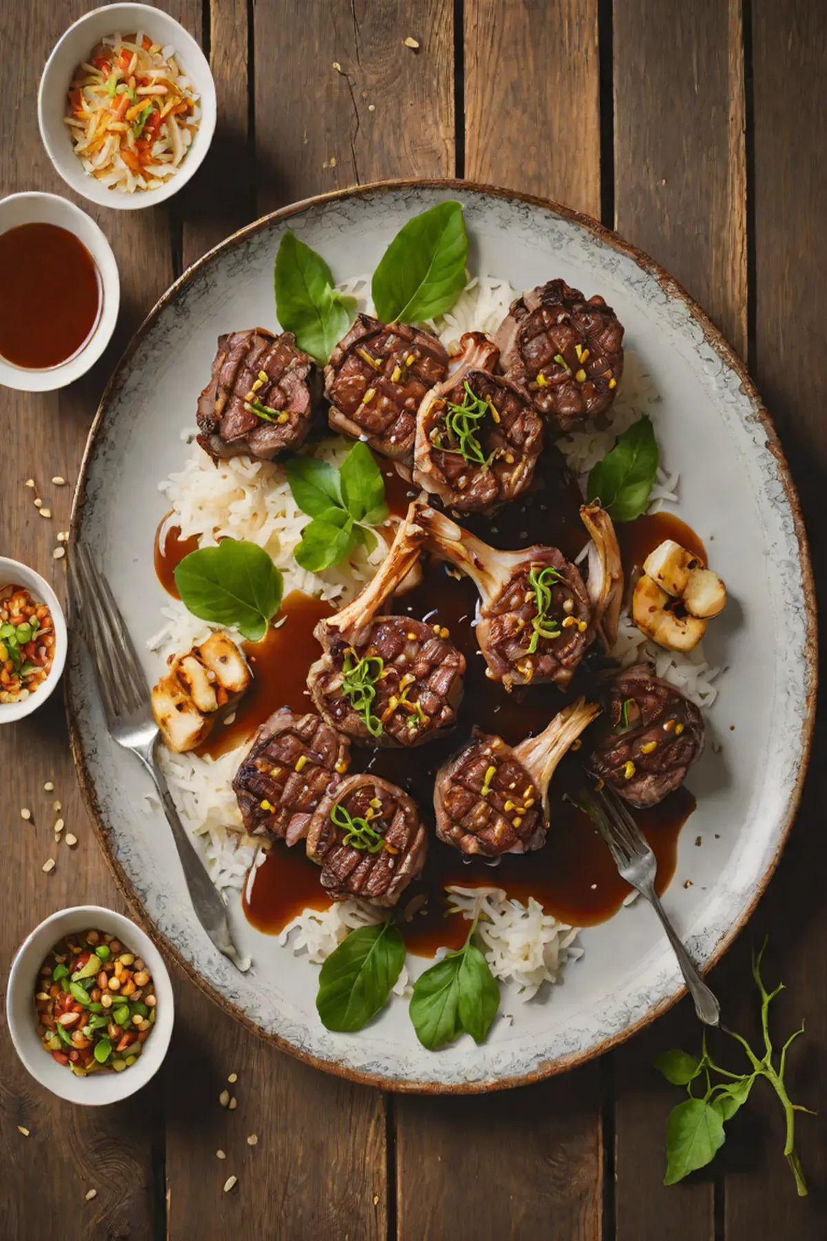 Grilled Lamb with Lotus Root and Ginger-Soy Glaze