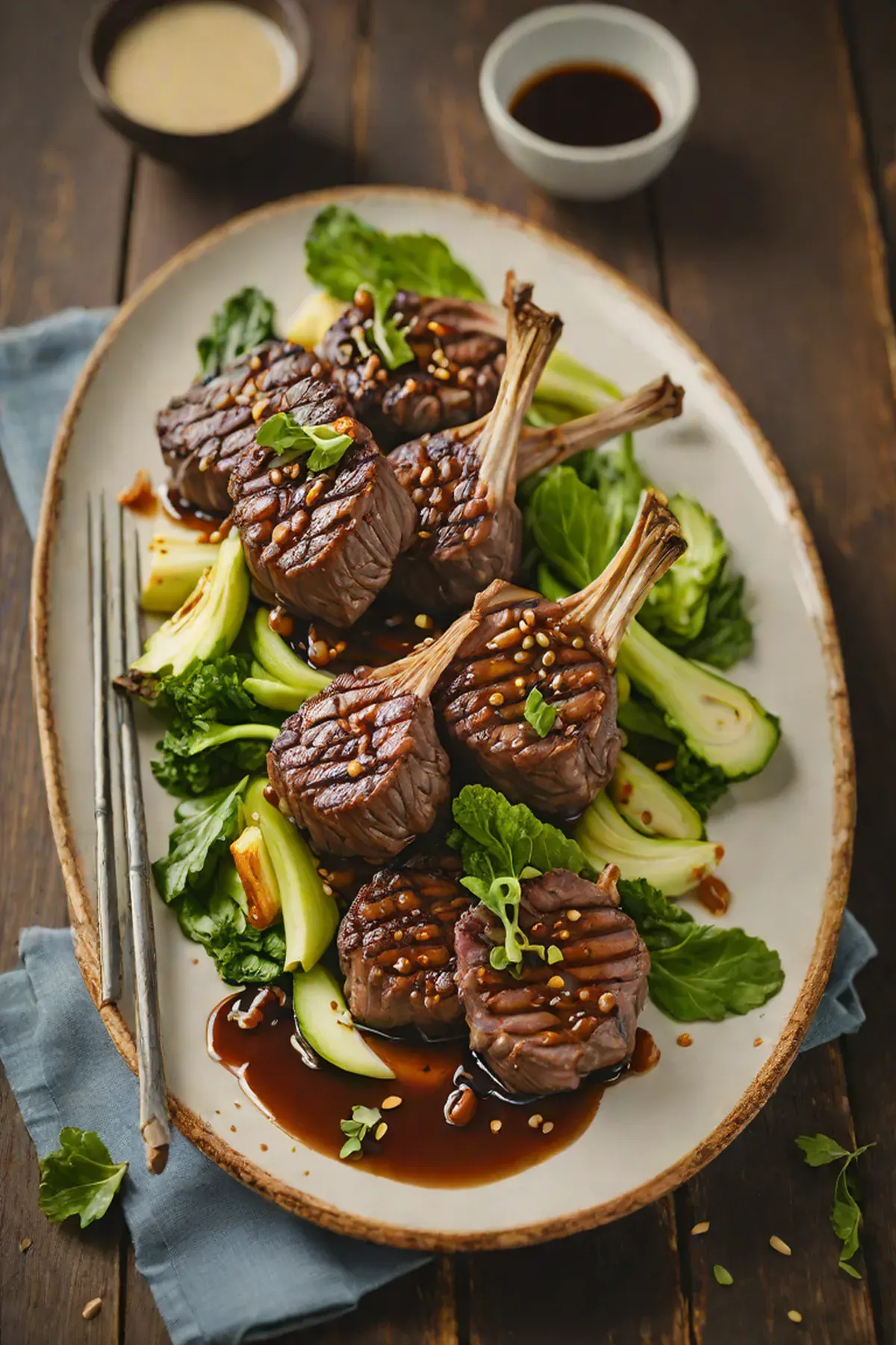 Grilled Lamb with Pak Choi and Ginger-Soy Glaze