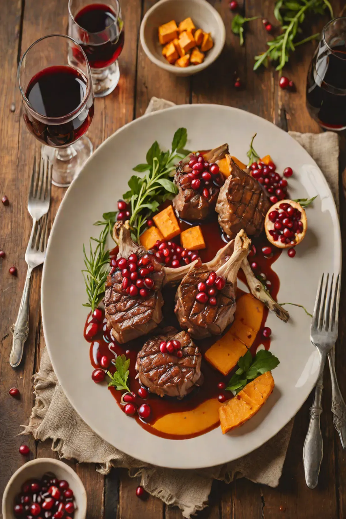 Grilled Lamb with Sweet Potato and Pomegranate Glaze