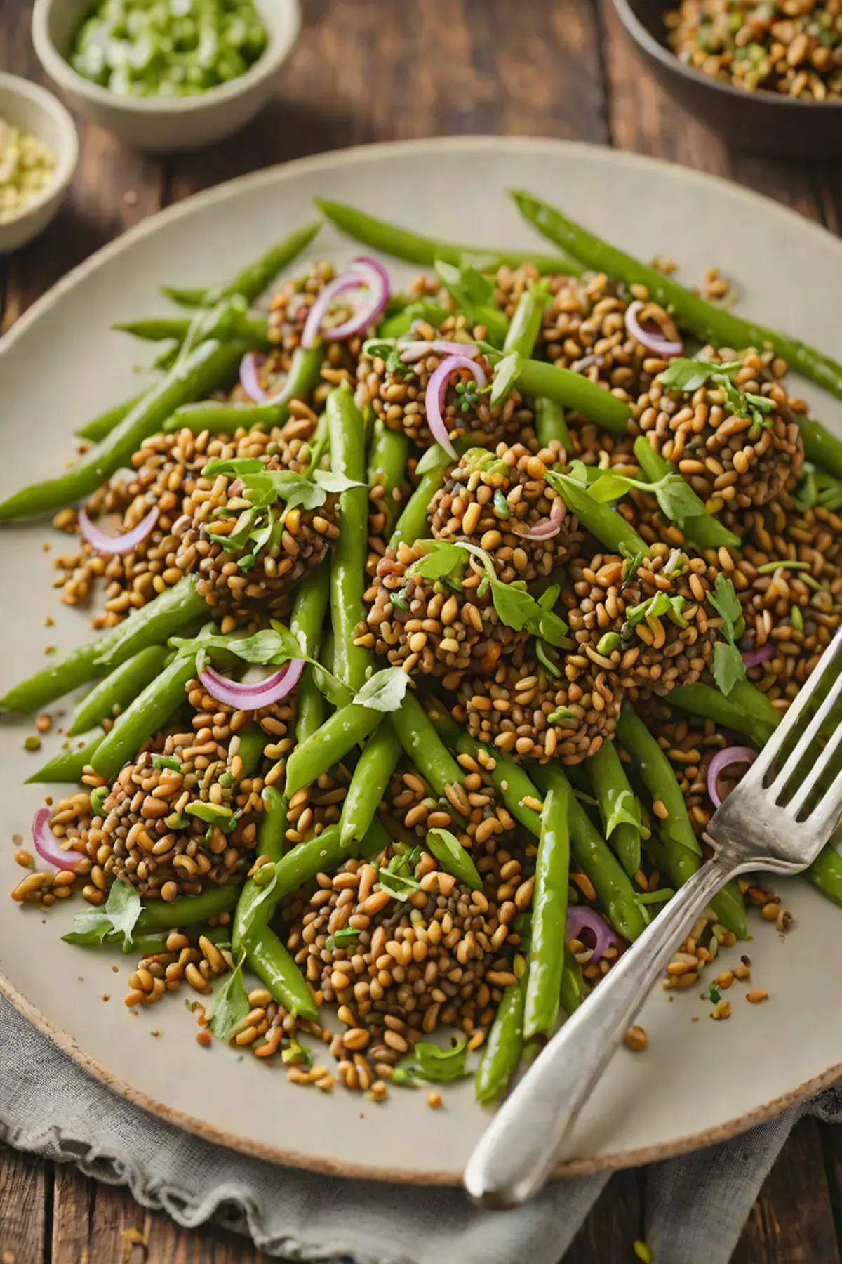 Grilled Lentils with Green Beans and Herb Vinaigrette