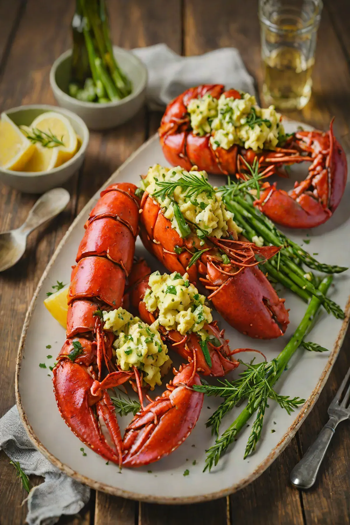 Grilled Lobster with Asparagus and Herb Butter