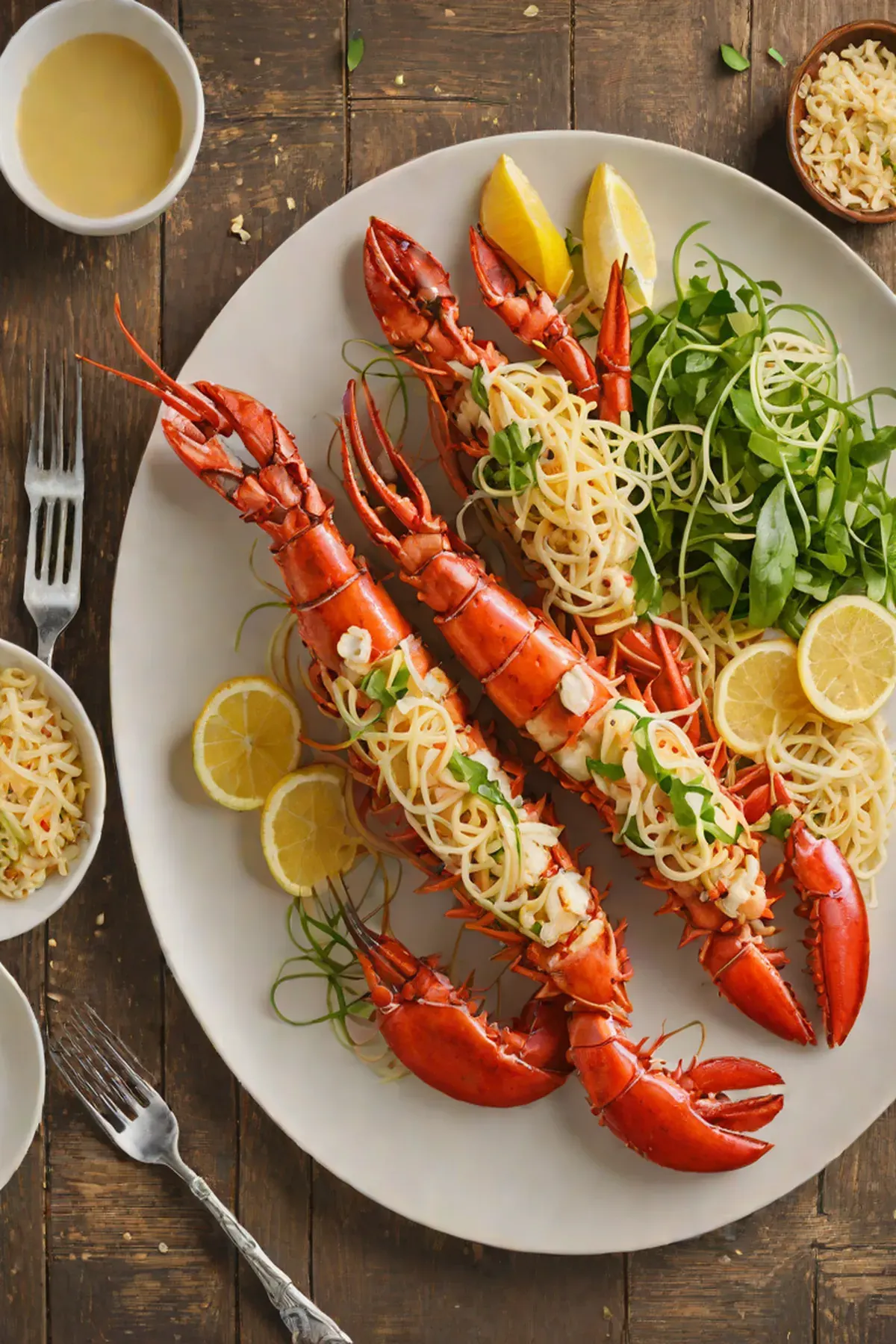 Grilled Lobster with Bean Sprout Salad and Lemon Butter Sauce