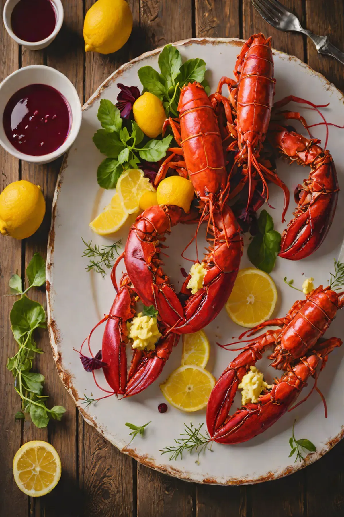 Grilled Lobster with Beetroot Reduction and Citrus Butter