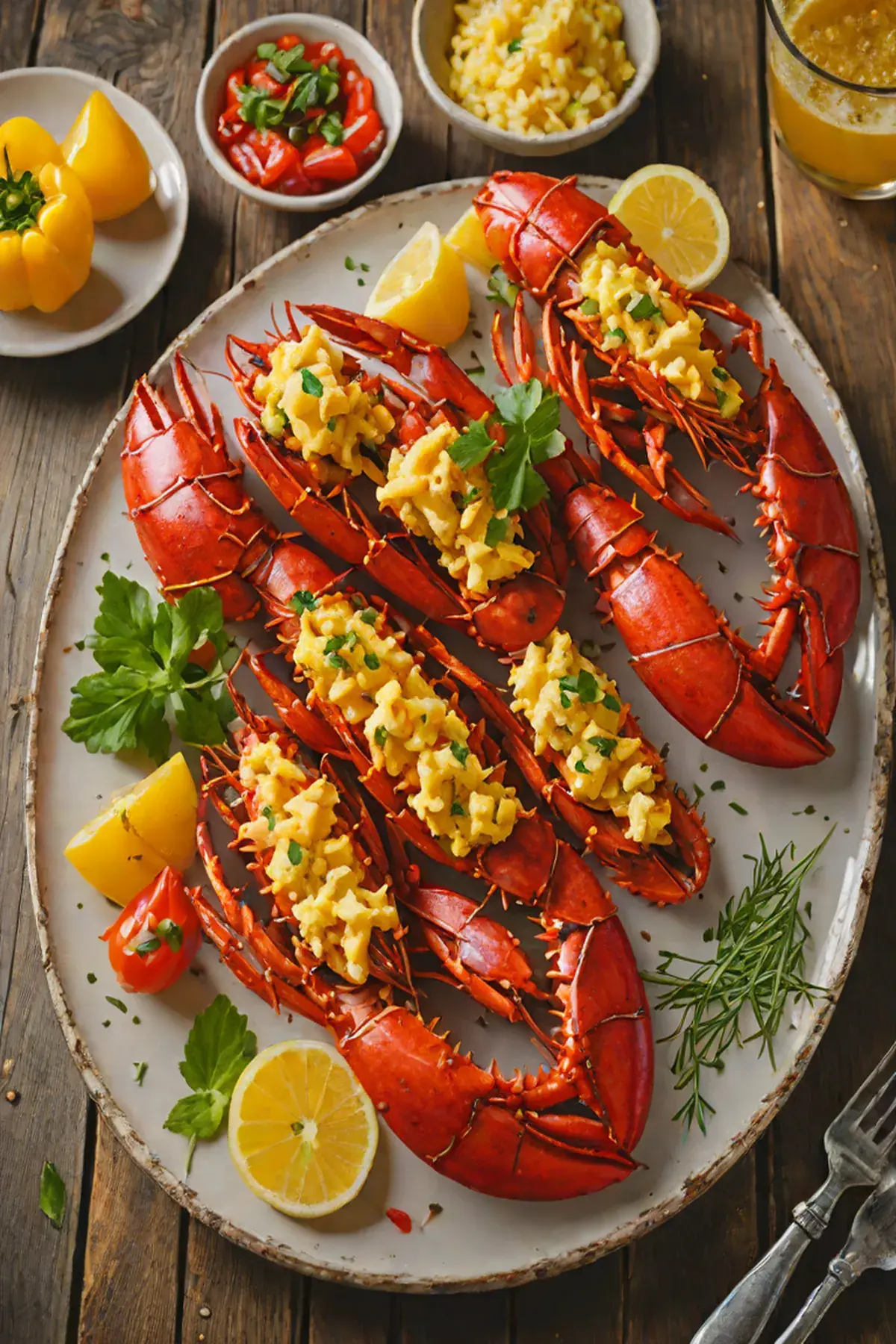 Grilled Lobster with Bell Pepper and Garlic Butter