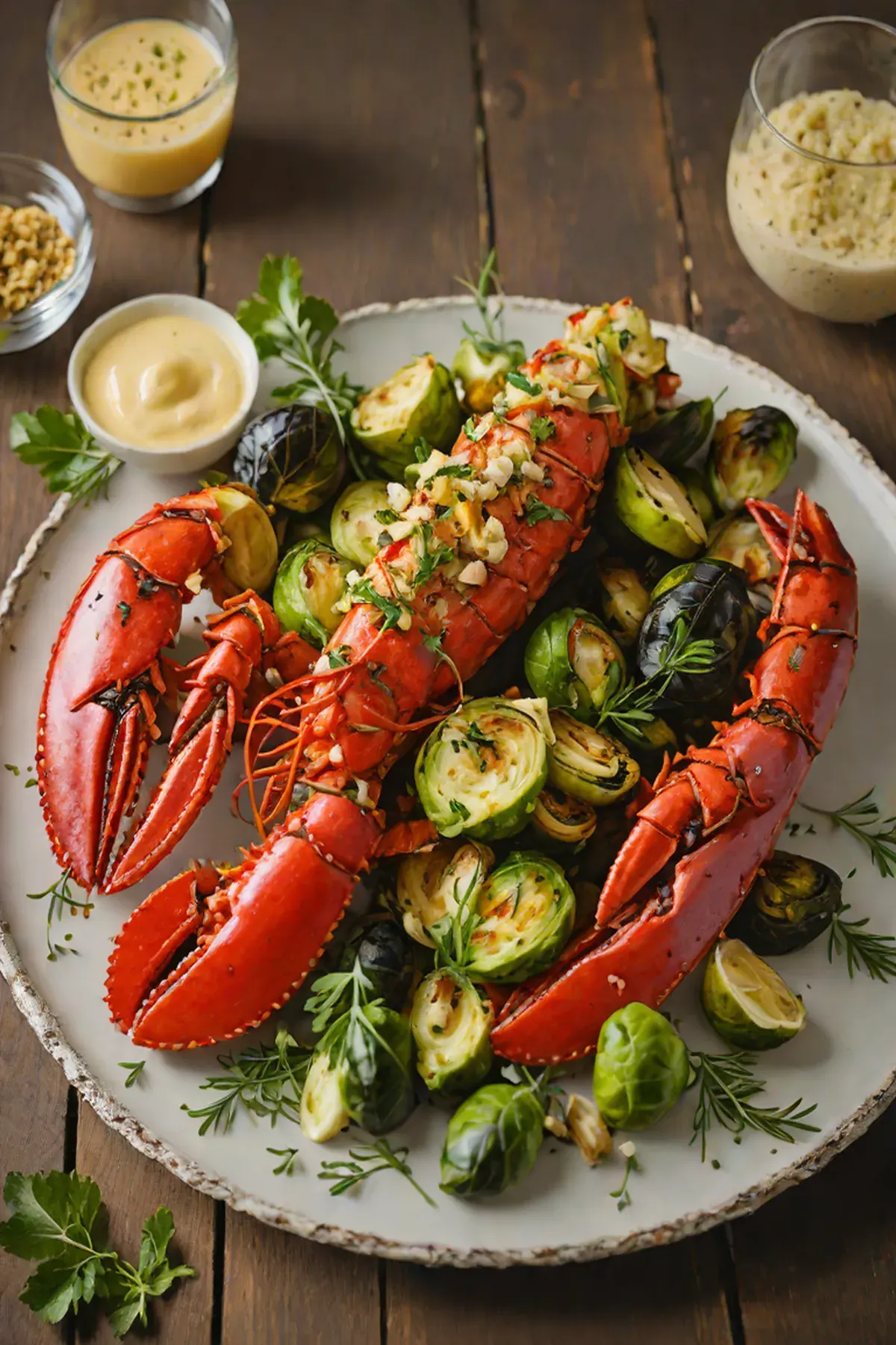 Grilled Lobster with Charred Brussels Sprouts and Brown Butter Emulsion