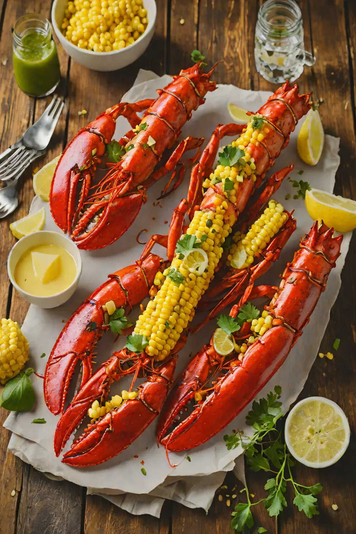 Grilled Lobster with Corn and Charred Scallion Butter