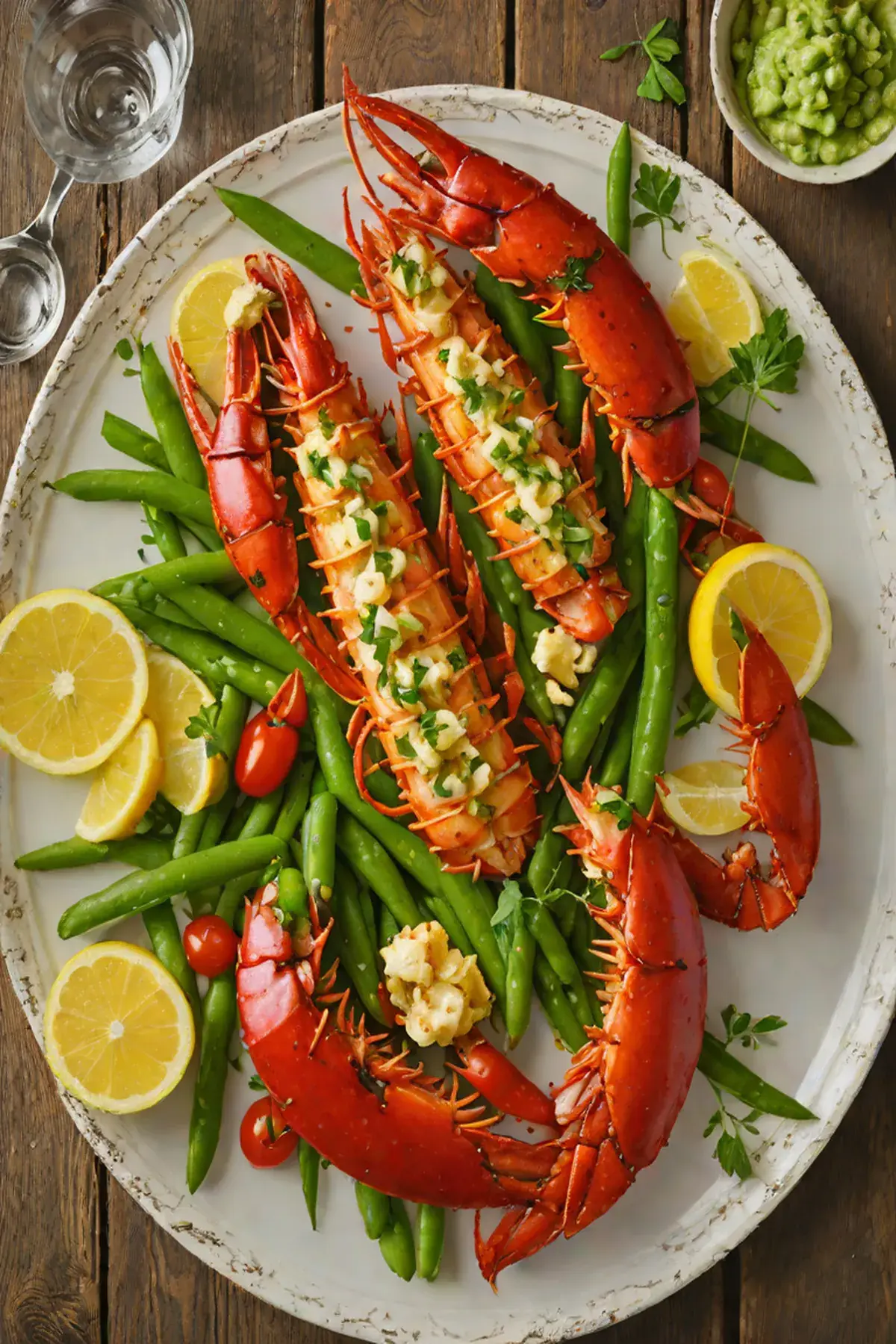 Grilled Lobster with Green Bean and Garlic Butter