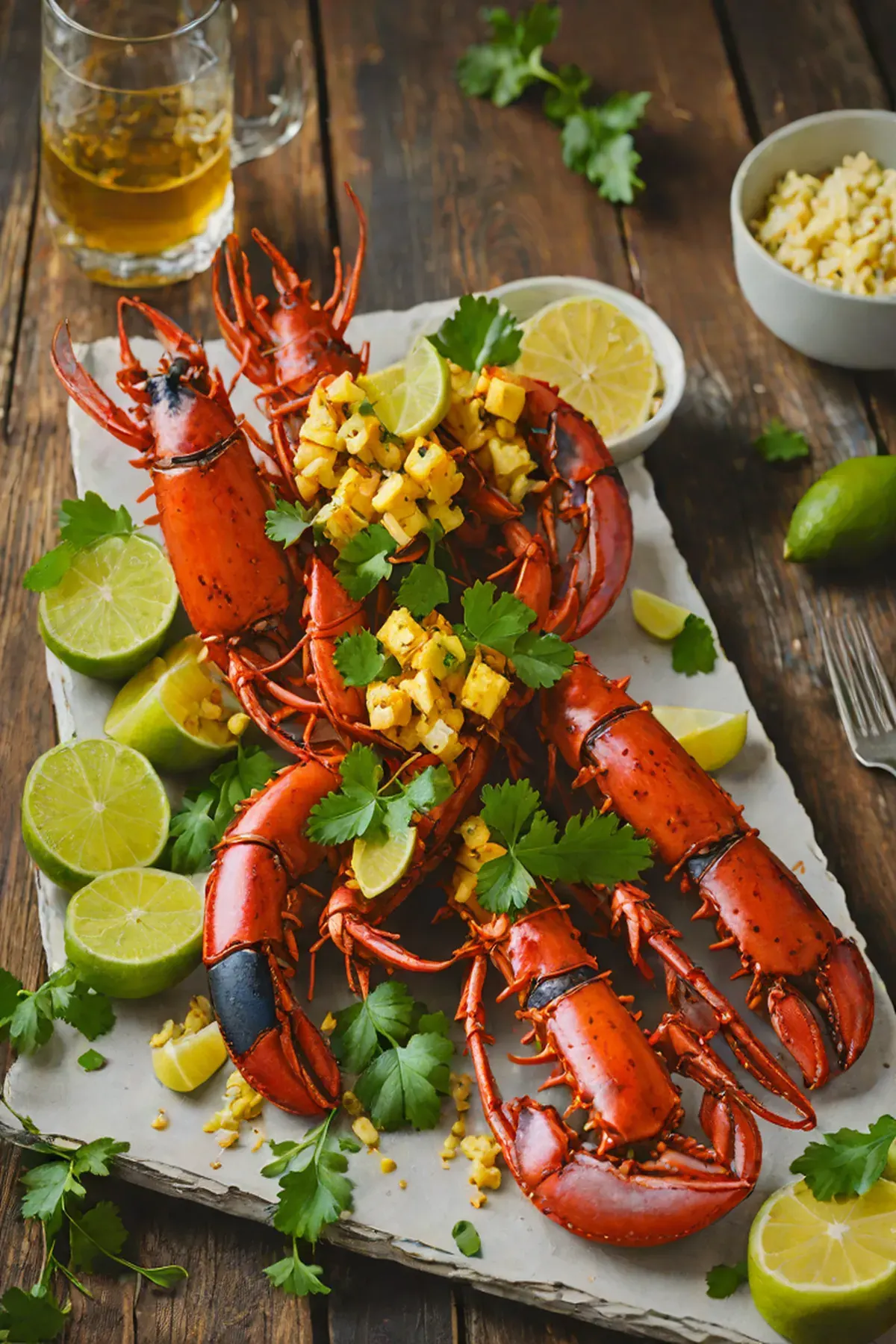 Grilled Lobster with Plantain and Charred Lime Butter