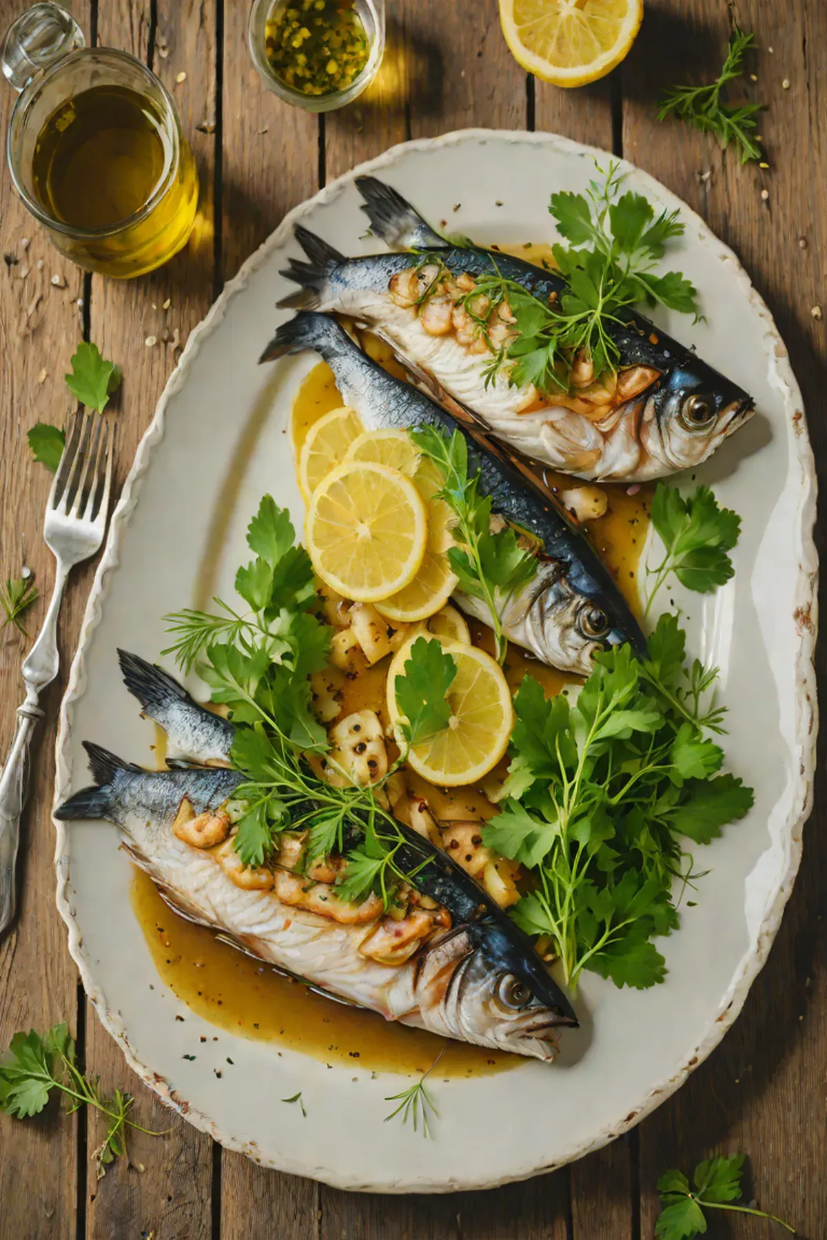 Grilled Mackerel with Parsnip Puree and Herb Oil