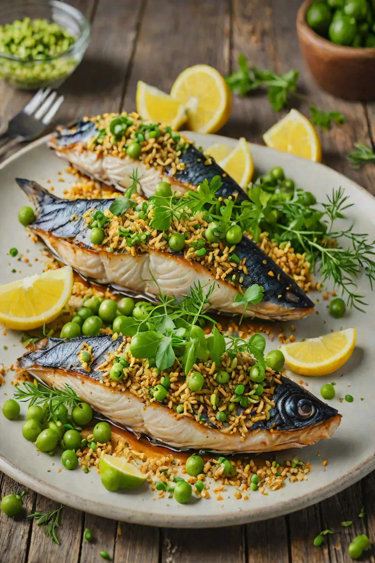 Grilled Mackerel with Pea and Herb Crust