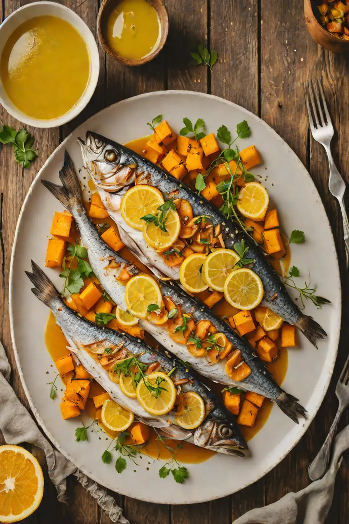 Grilled Mackerel with Sweet Potato and Citrus Glaze