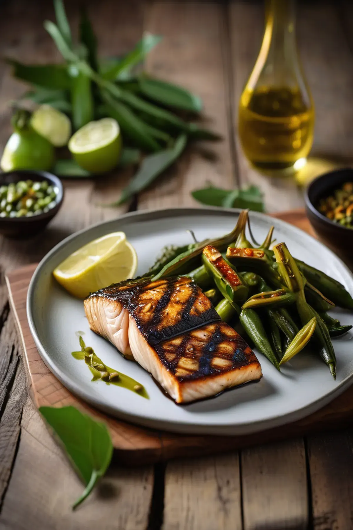 Grilled Mahi Mahi with Okra