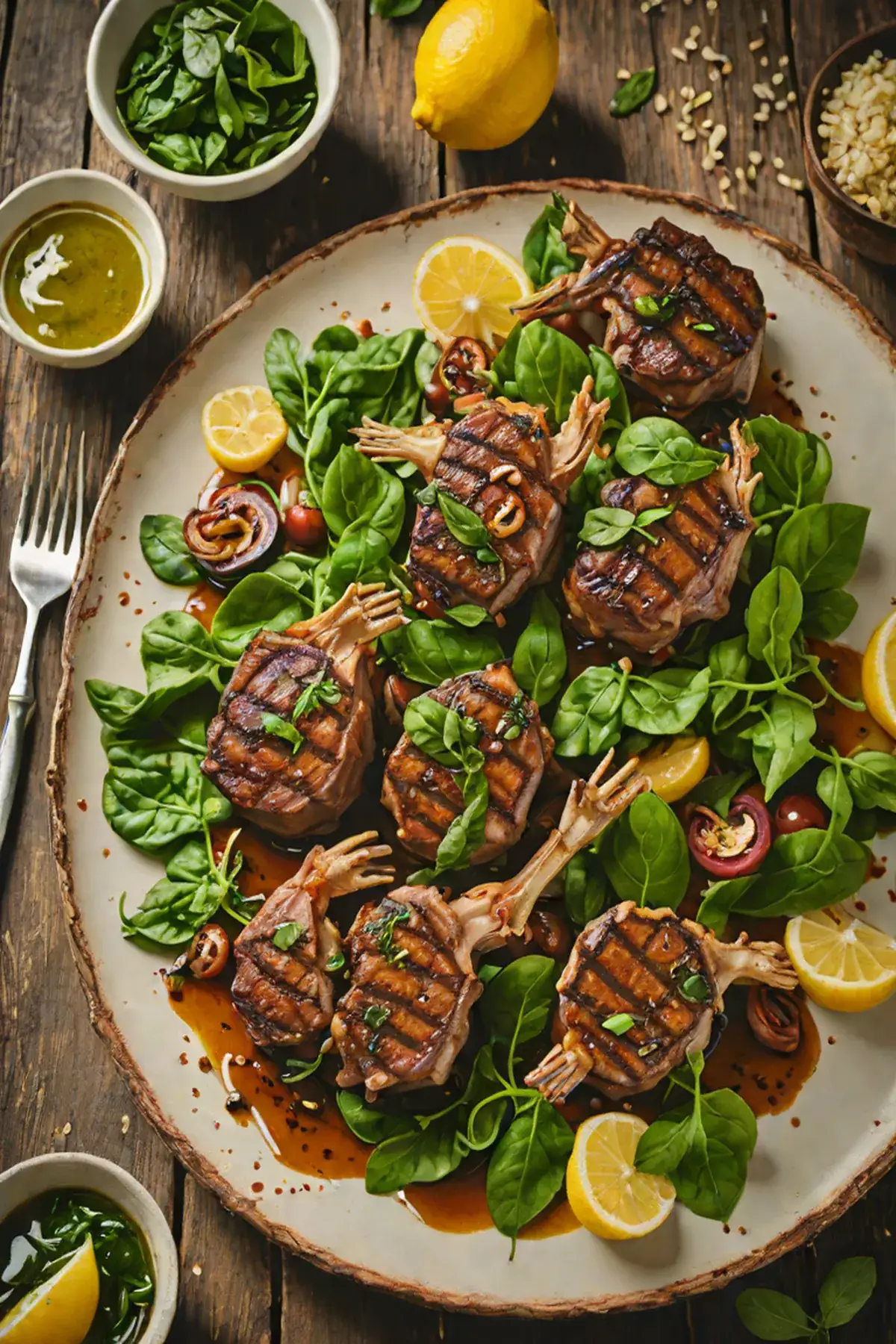 Grilled Marinated Goat with Spinach