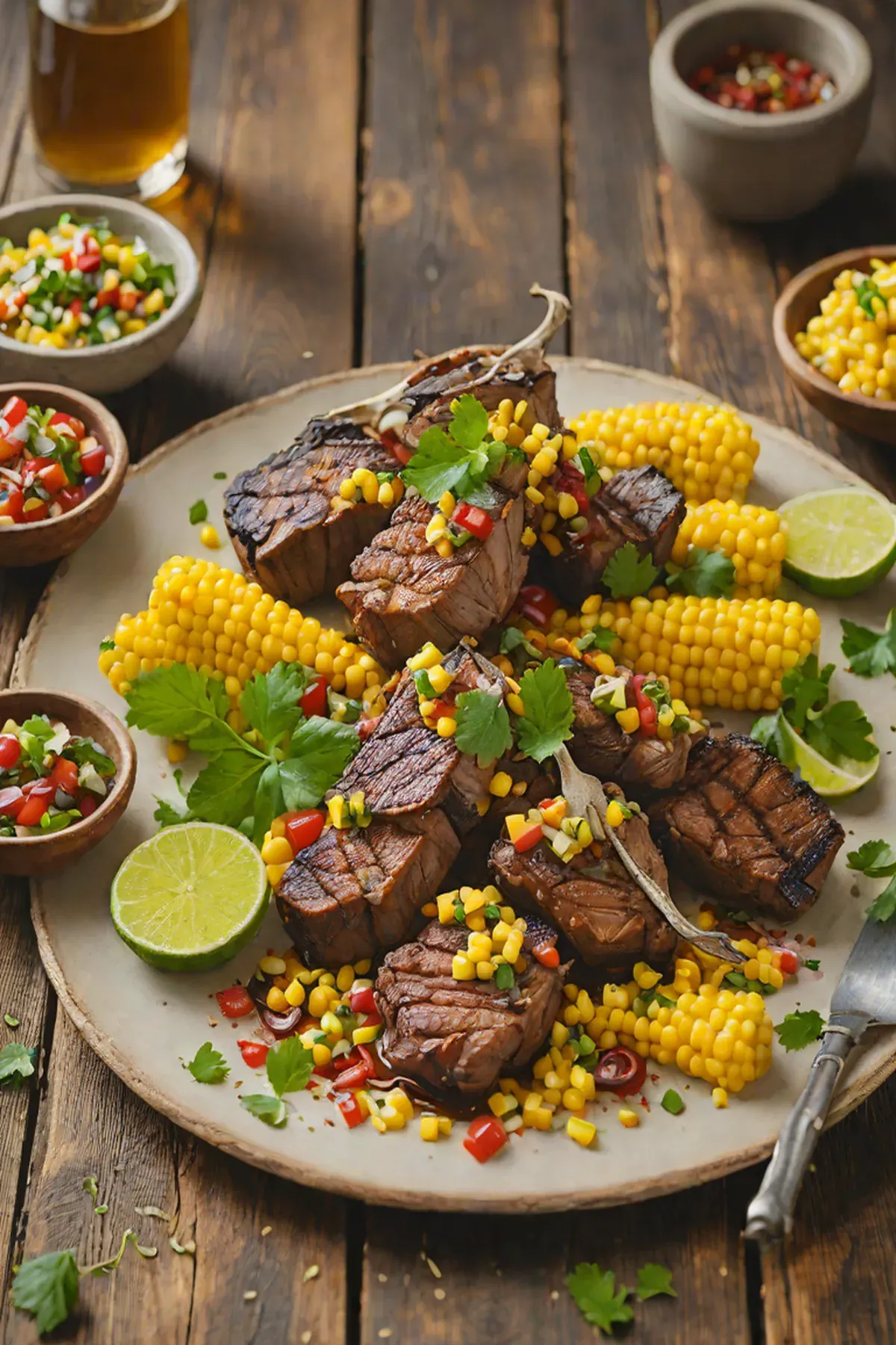 Grilled Marinated Goat with Sweet Corn Salsa