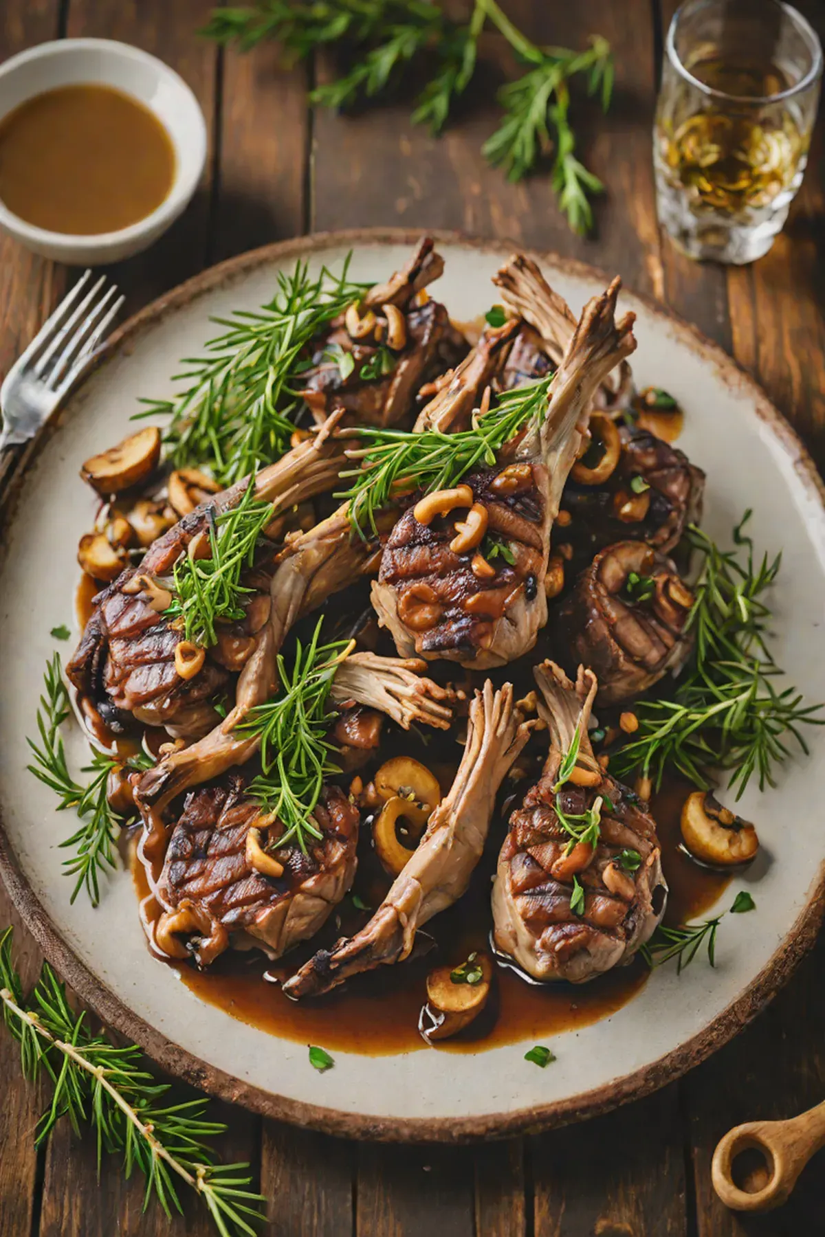 Grilled Marinated Goat with Wild Mushroom Sauce