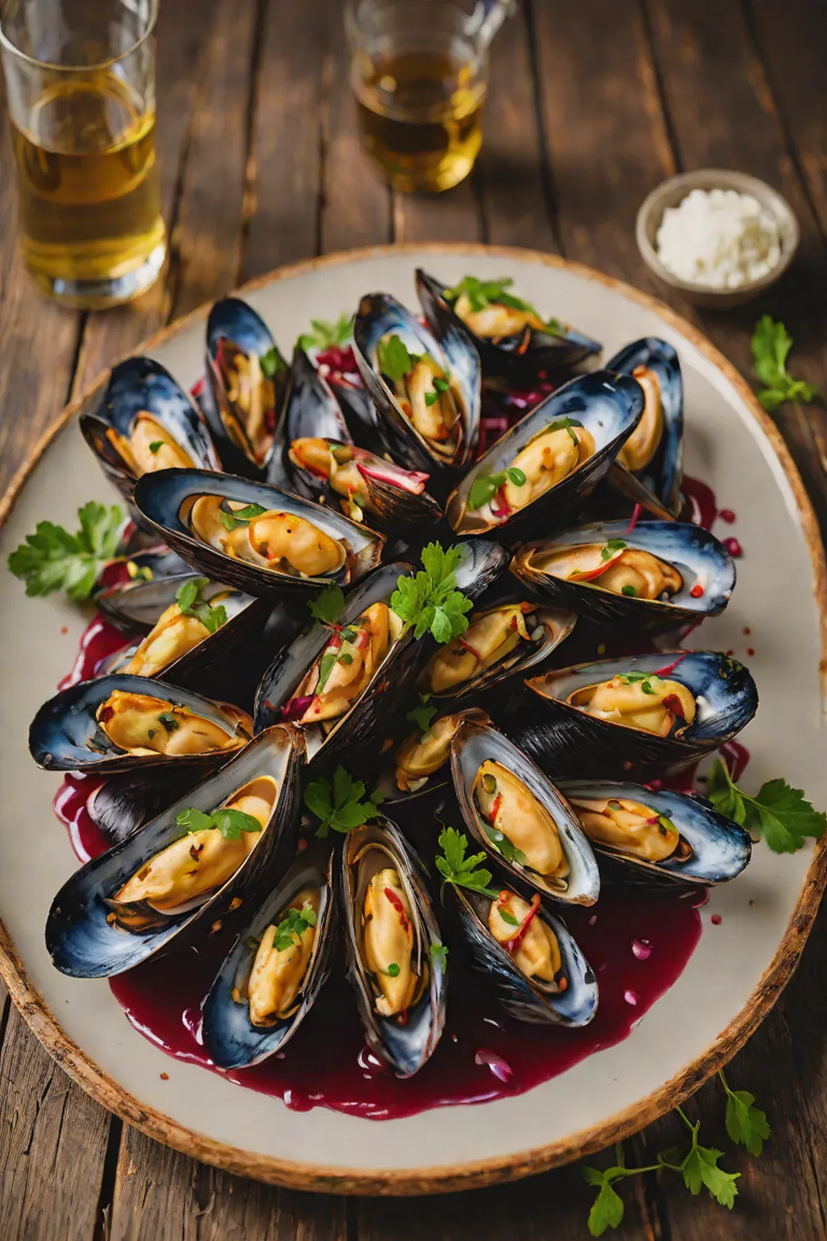 Grilled Mussels with Beetroot