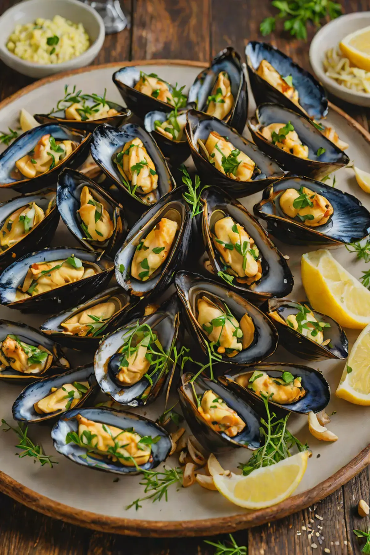 Grilled Mussels with Caramelized Onion and Garlic Butter