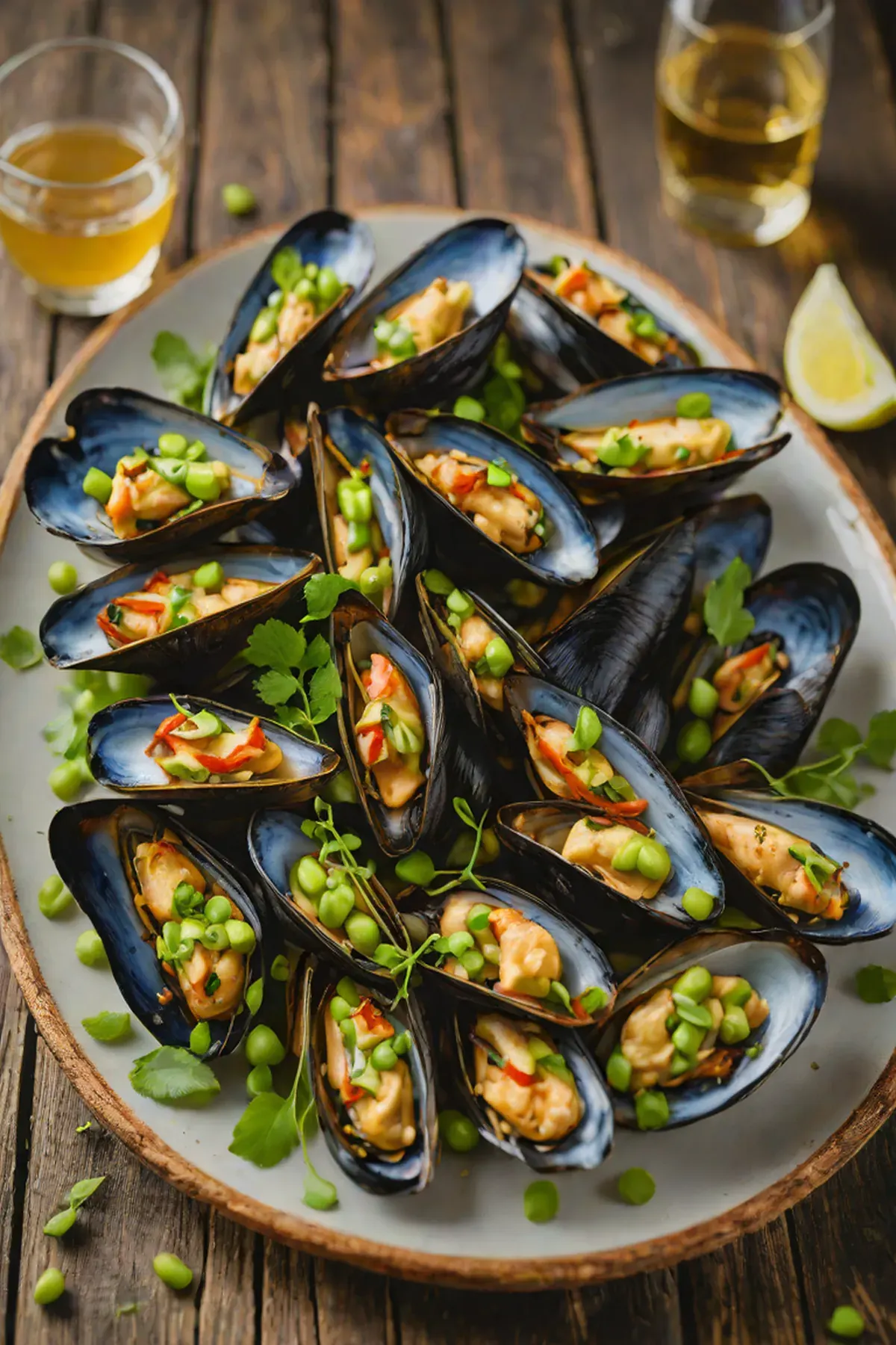 Grilled Mussels with Edamame
