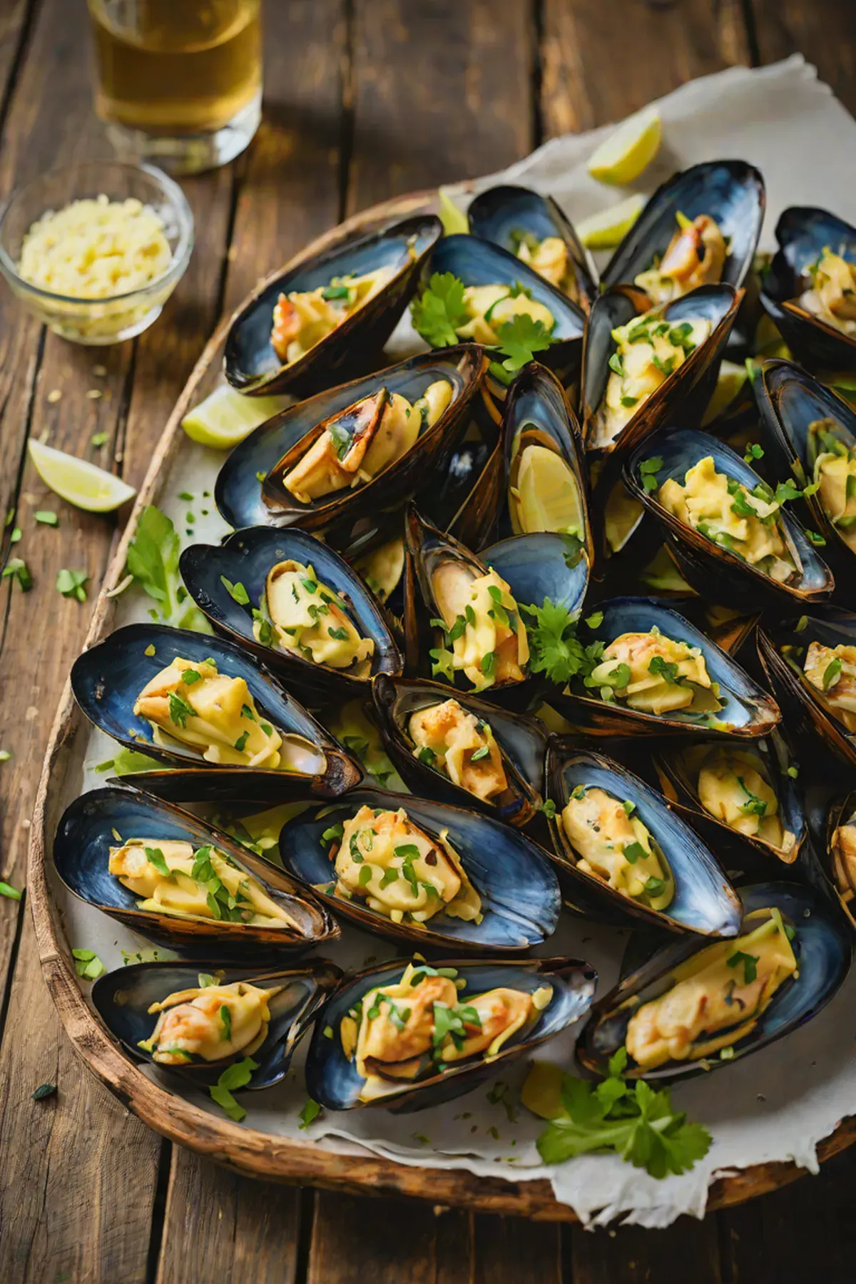 Grilled Mussels with Leek and White Wine Butter