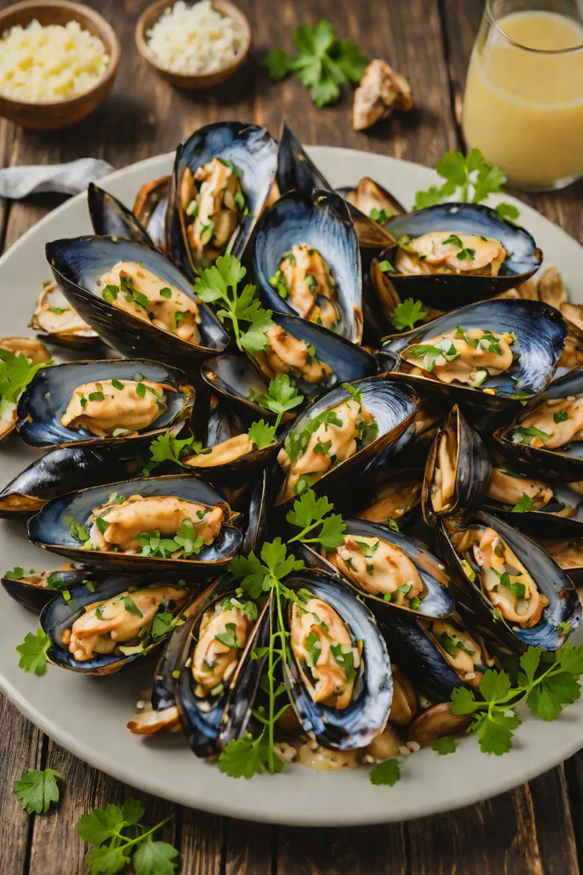 Grilled Mussels with Mushroom and Garlic Butter
