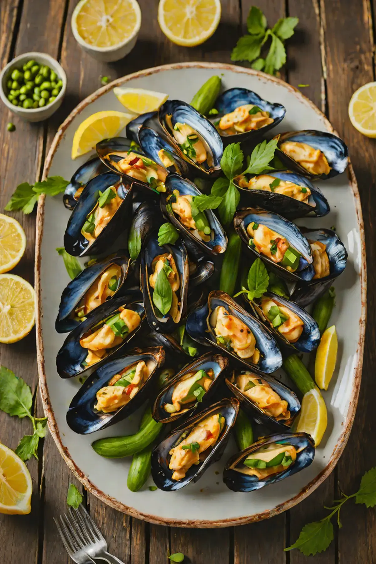 Grilled Mussels with Okra