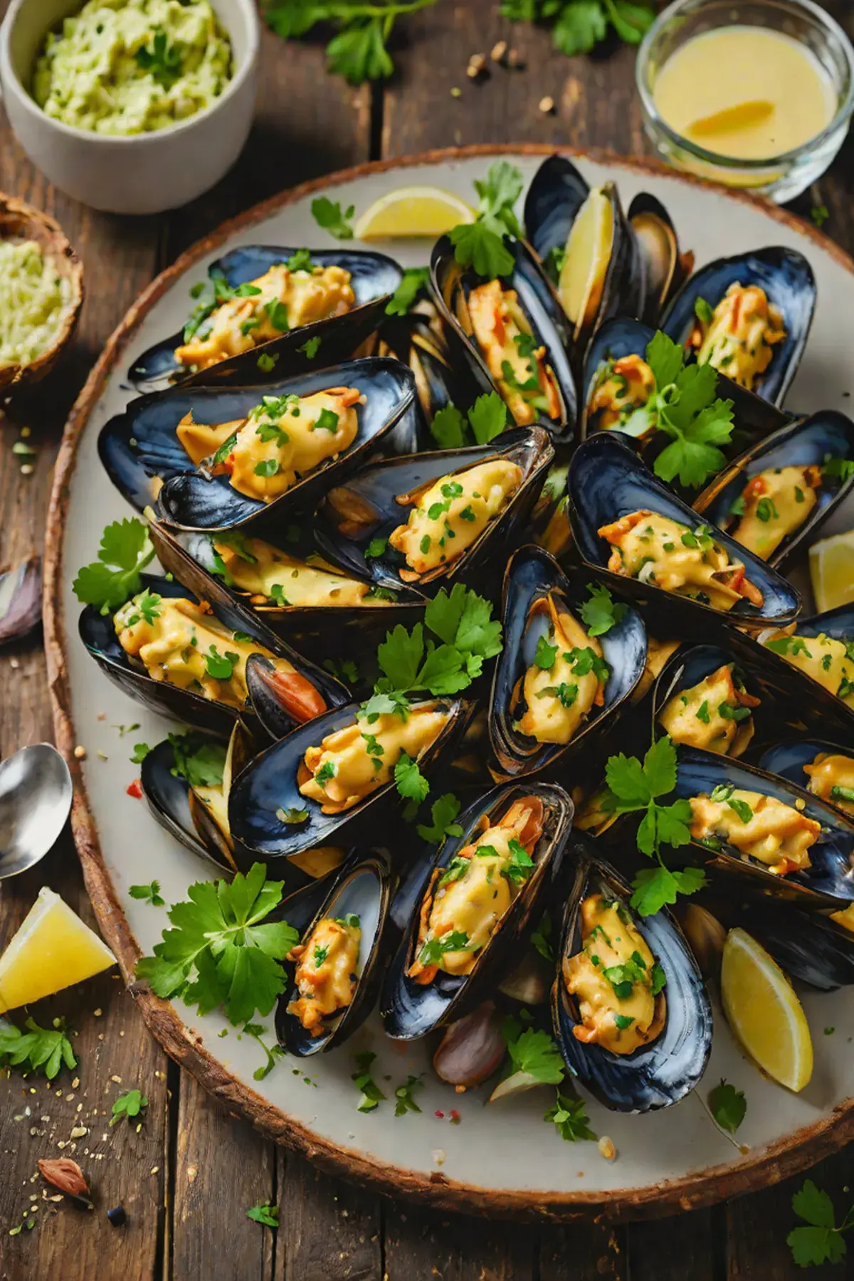 Grilled Mussels with Potato and Herb Butter