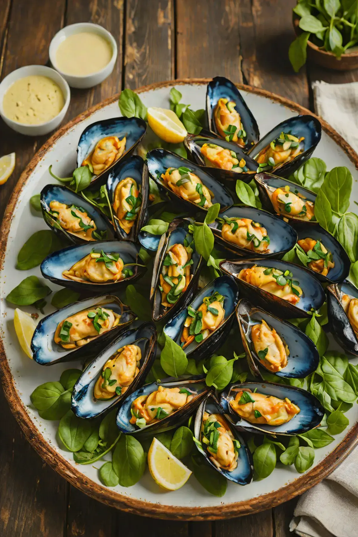 Grilled Mussels with Spinach