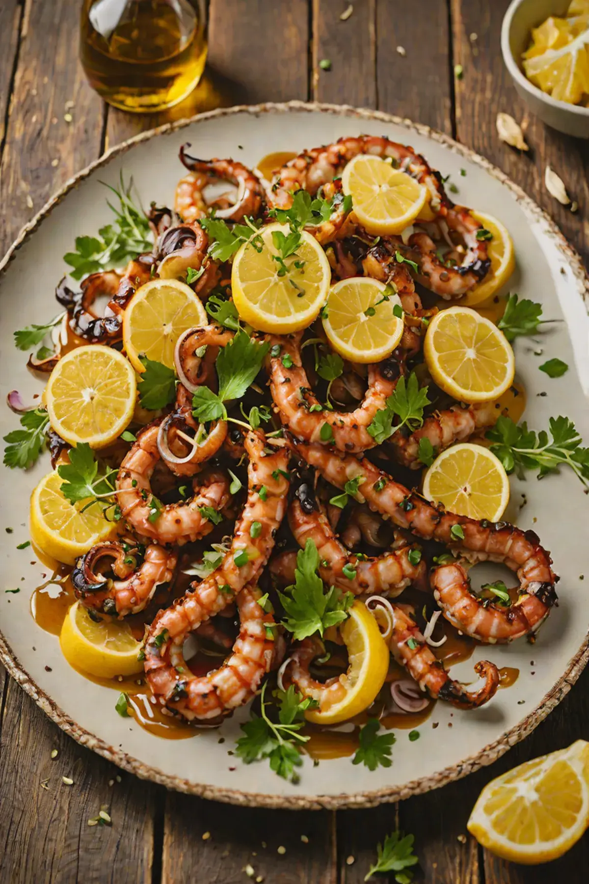 Grilled Octopus with Caramelized Onion and Lemon Oil