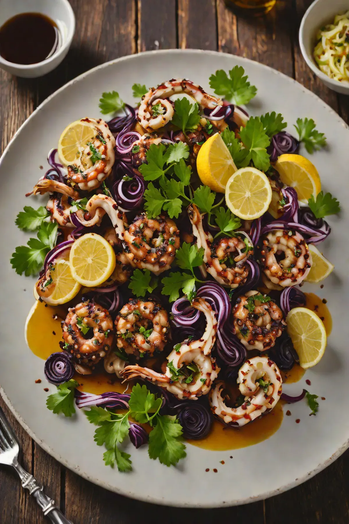Grilled Octopus with Charred Cabbage and Lemon-Herb Oil