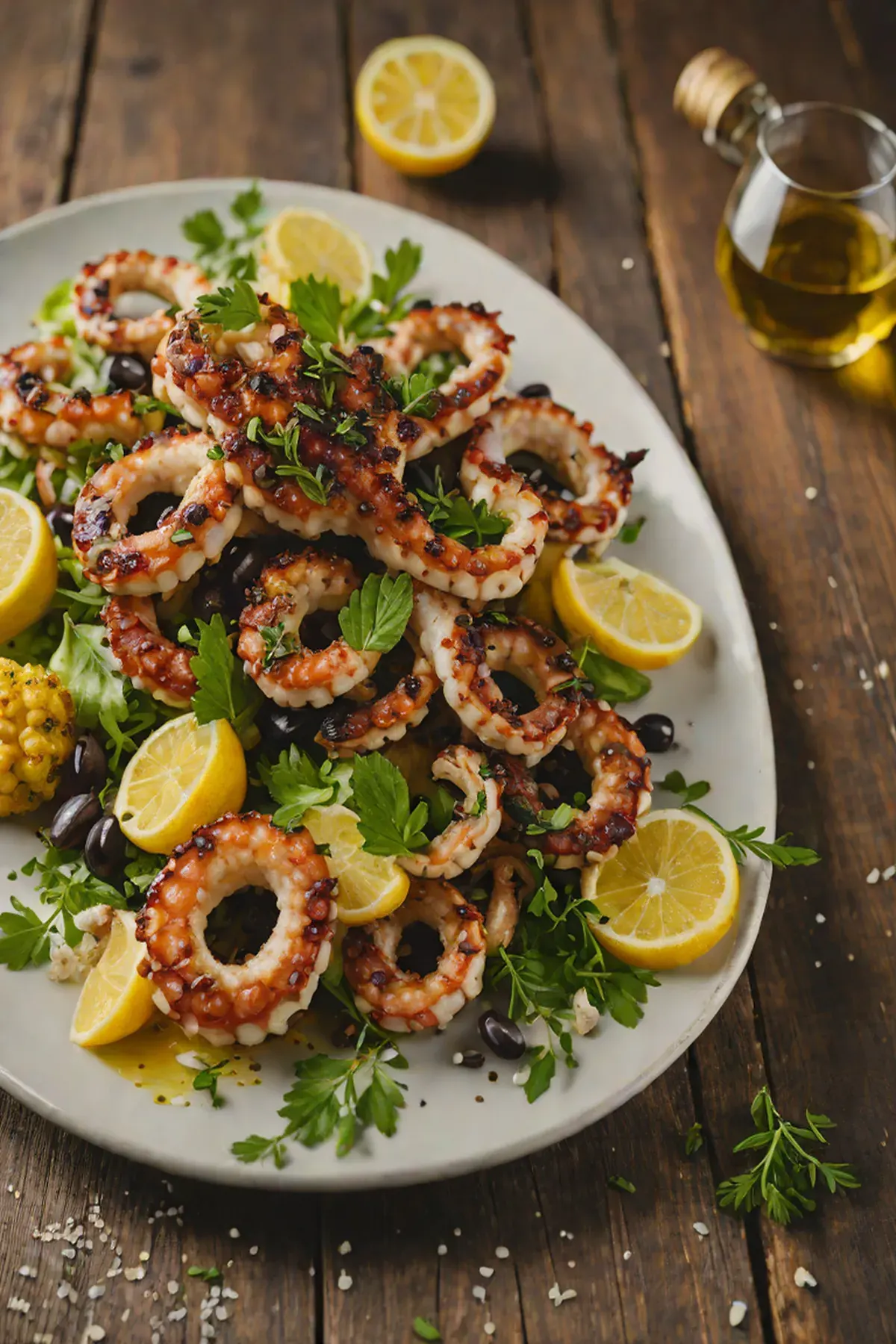 Grilled Octopus with Charred Cauliflower and Lemon-Herb Oil