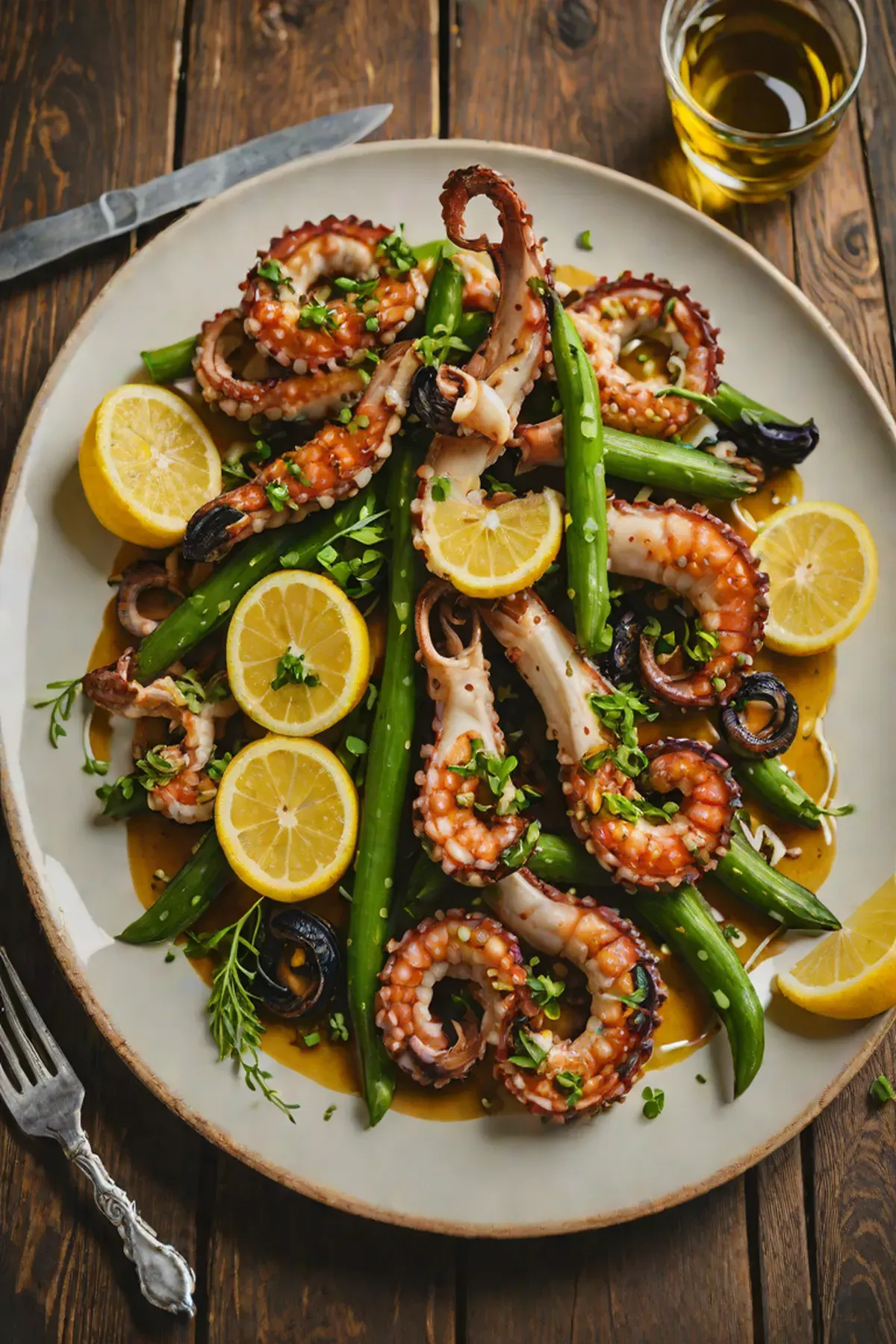 Grilled Octopus with Charred Okra and Lemon-Garlic Oil