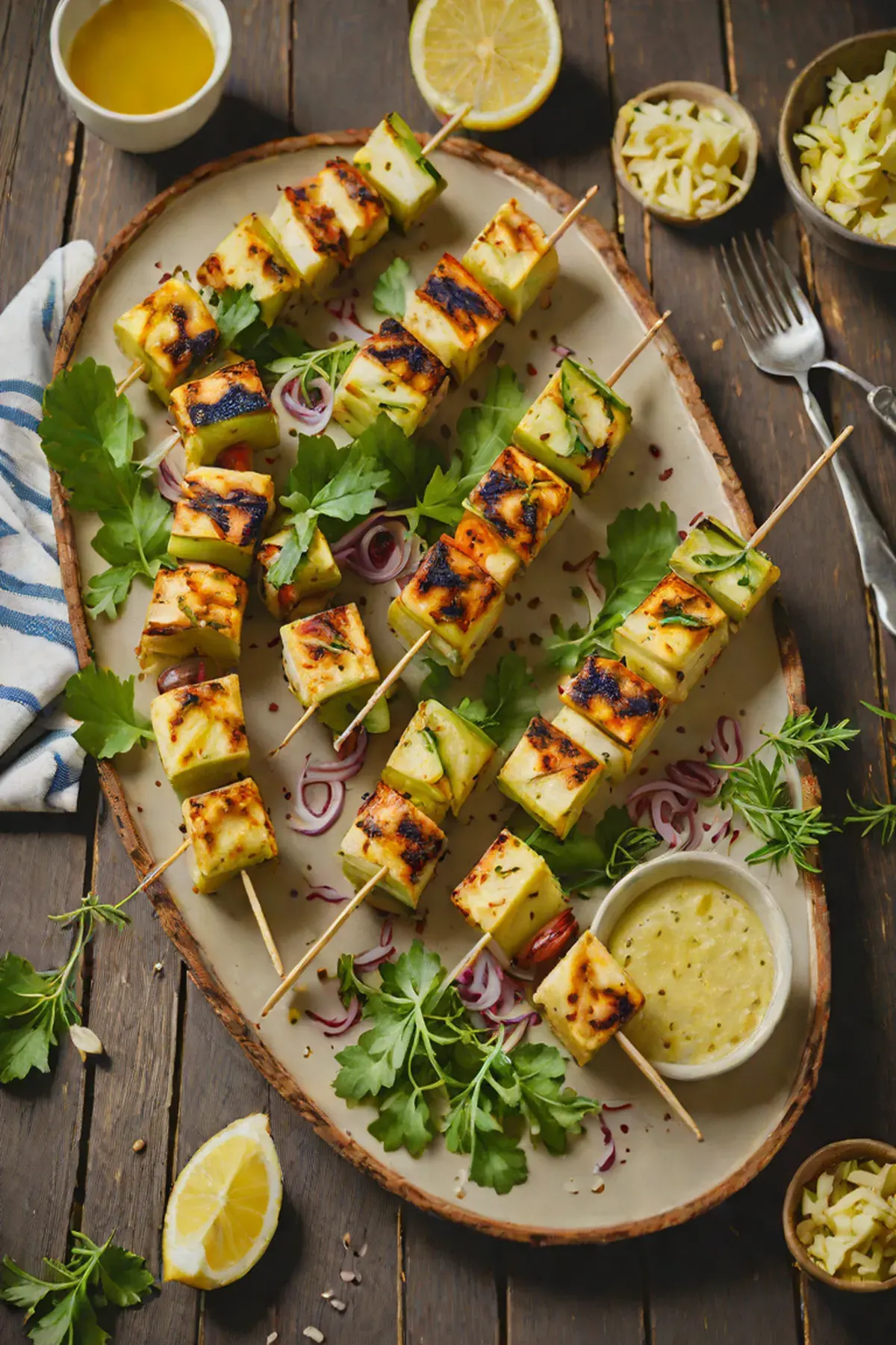 Grilled Paneer and Artichoke Skewers