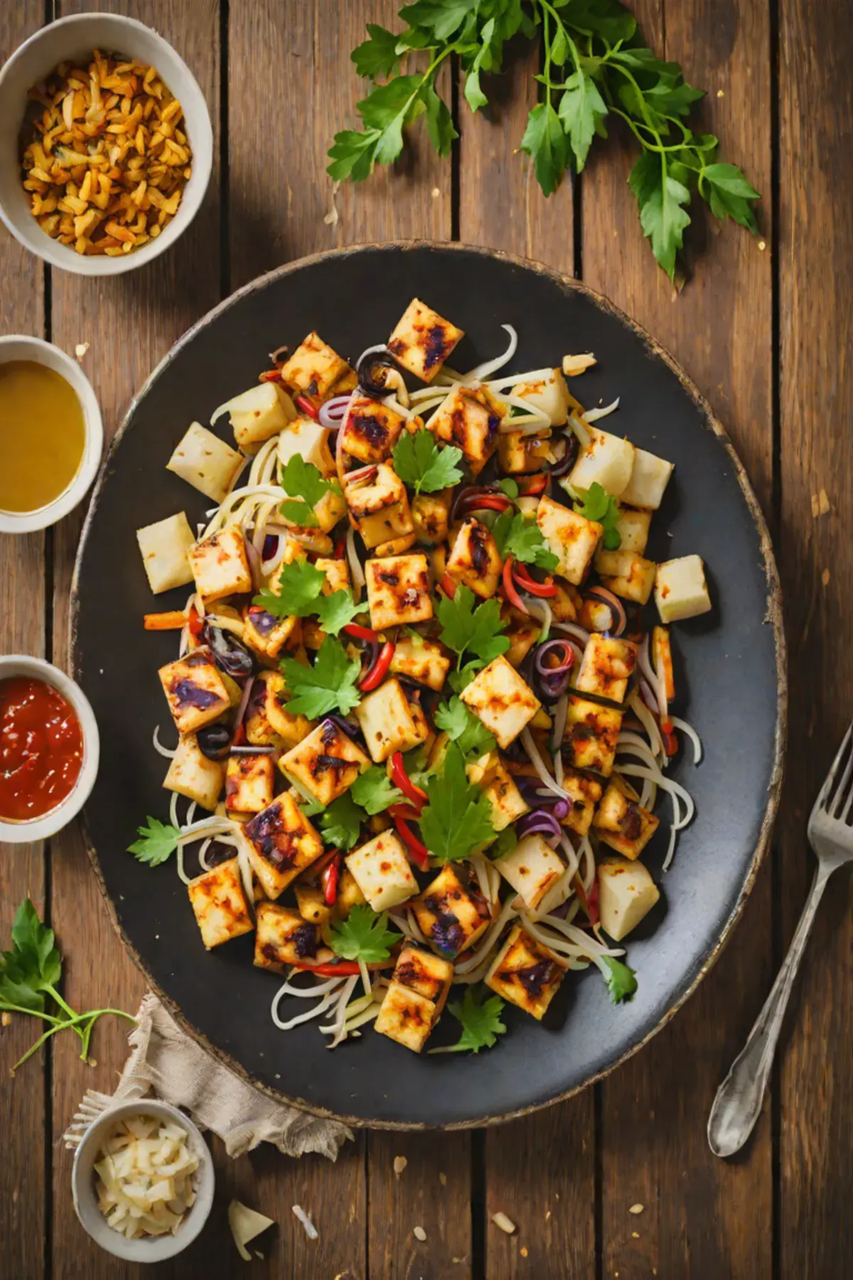 Grilled Paneer and Bamboo Shoot Stir-fry