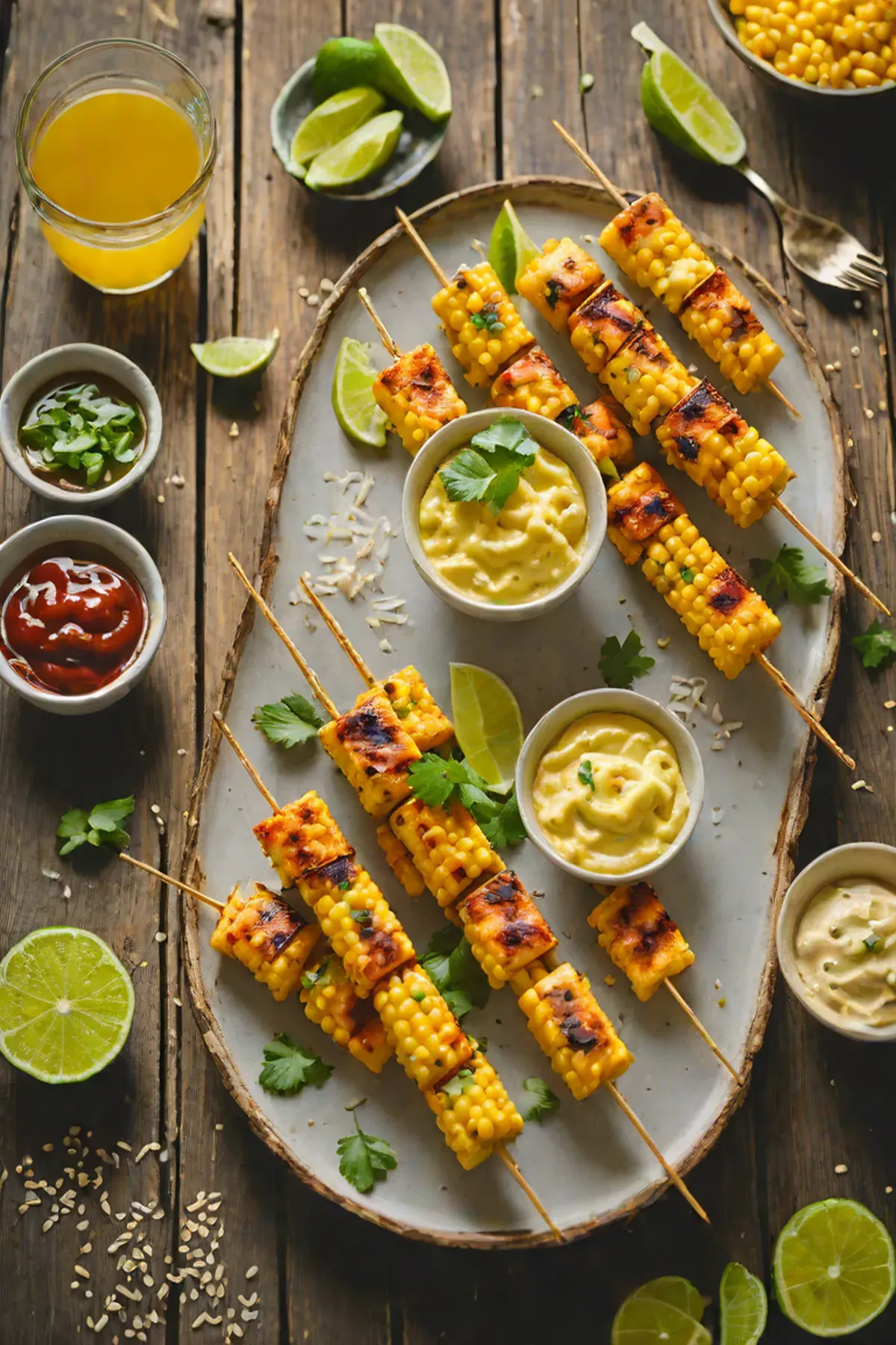 Grilled Paneer and Corn Skewers