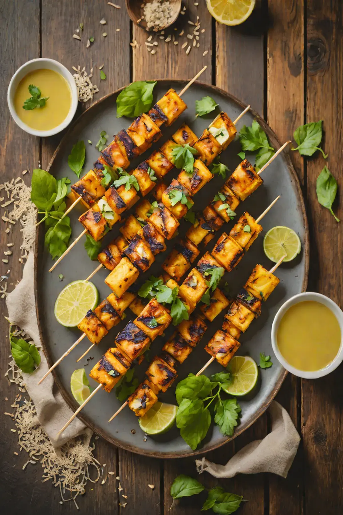 Grilled Paneer and Plantain Skewers