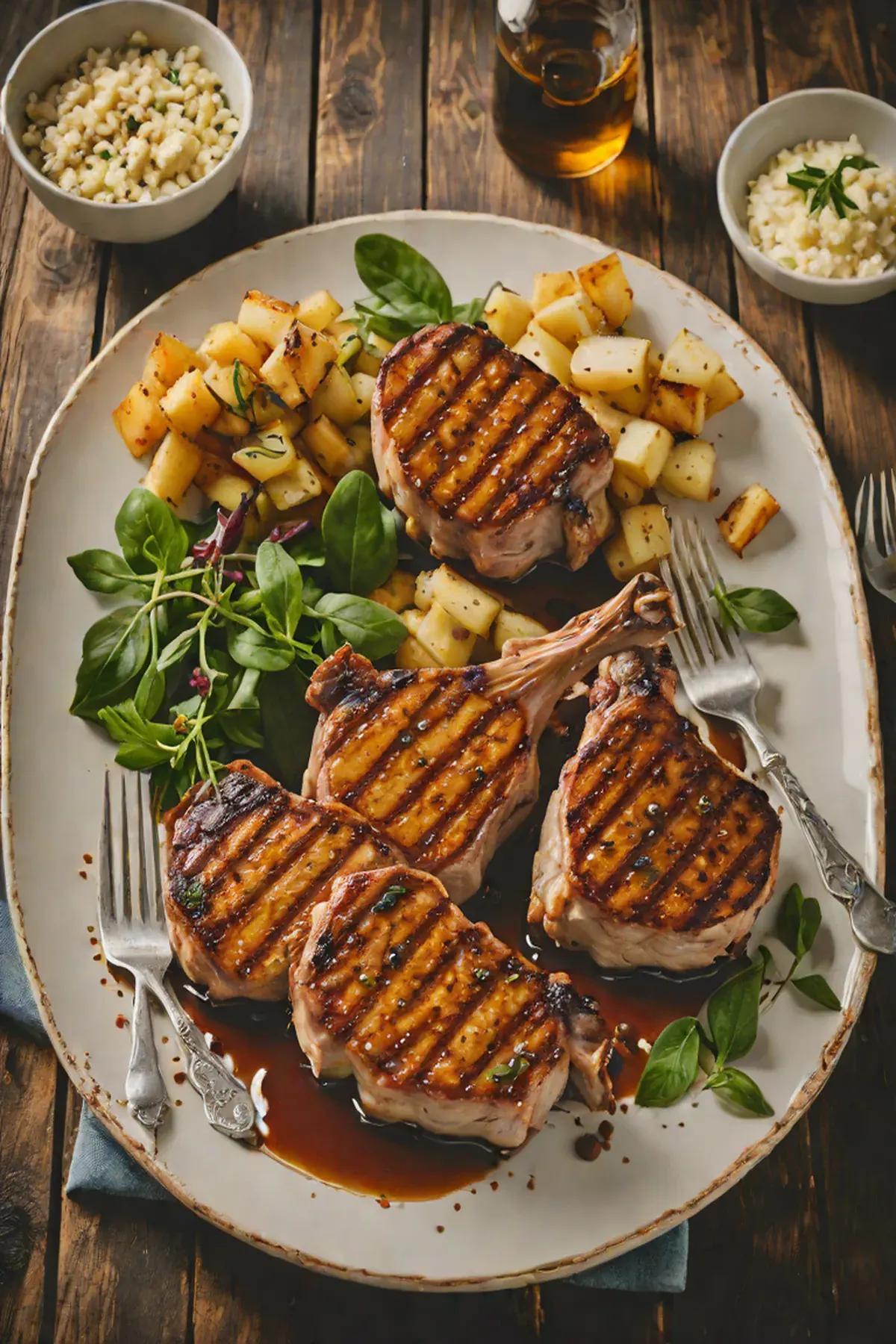 Grilled Pork Chops with Caramelized Parsnip and Sage Butter
