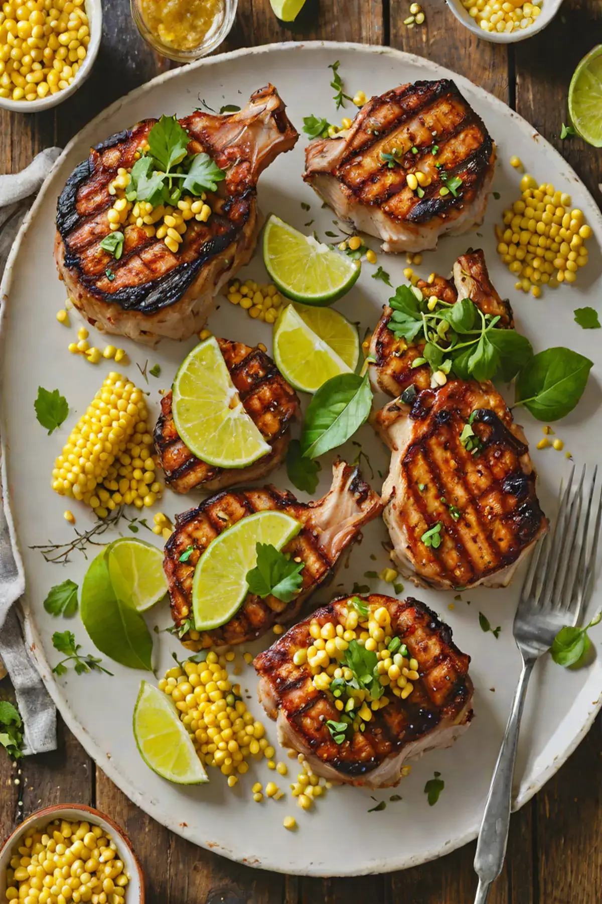 Grilled Pork Chops with Charred Corn and Lime Butter