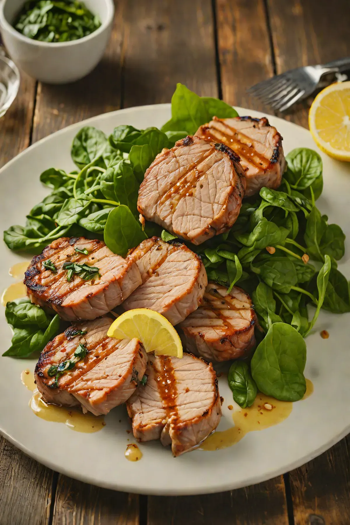 Grilled Pork with Spinach