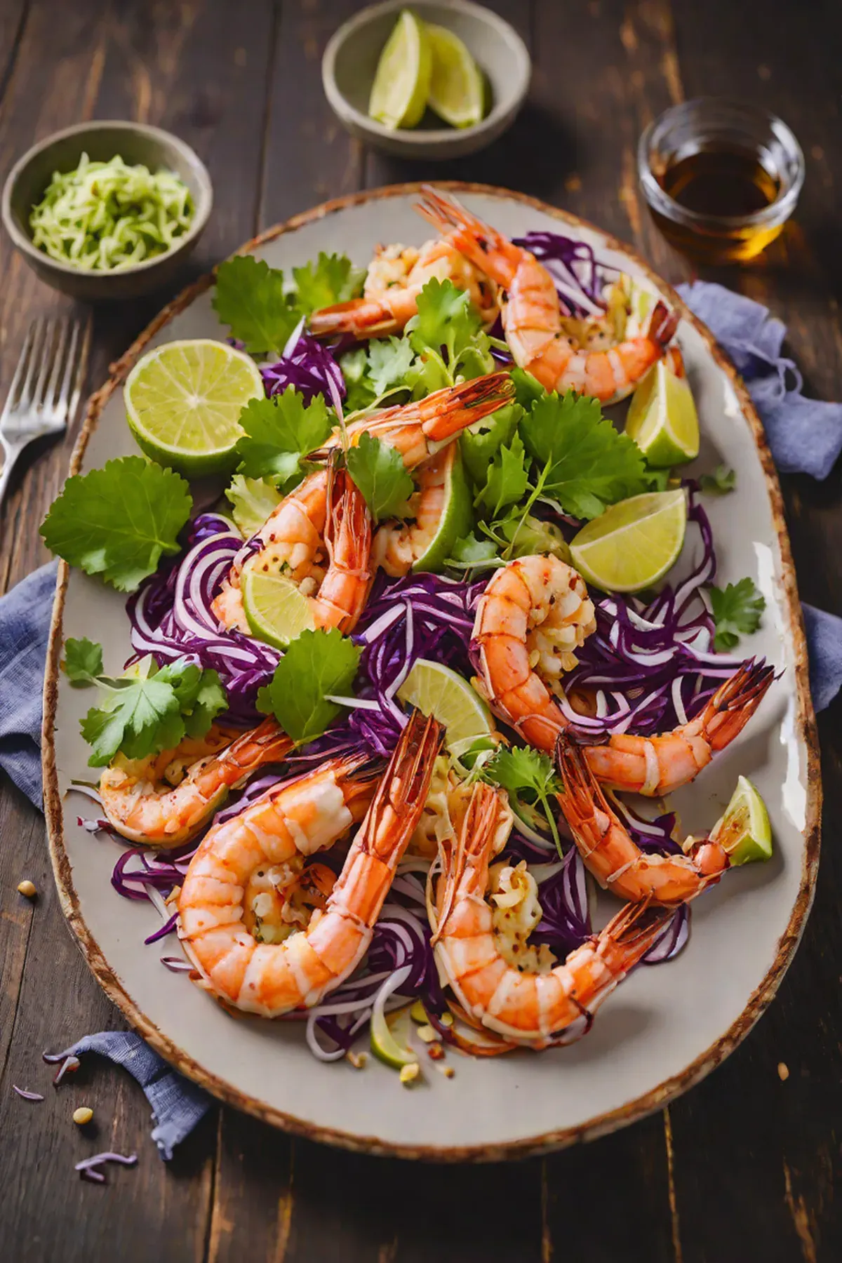 Grilled Prawns with Cabbage