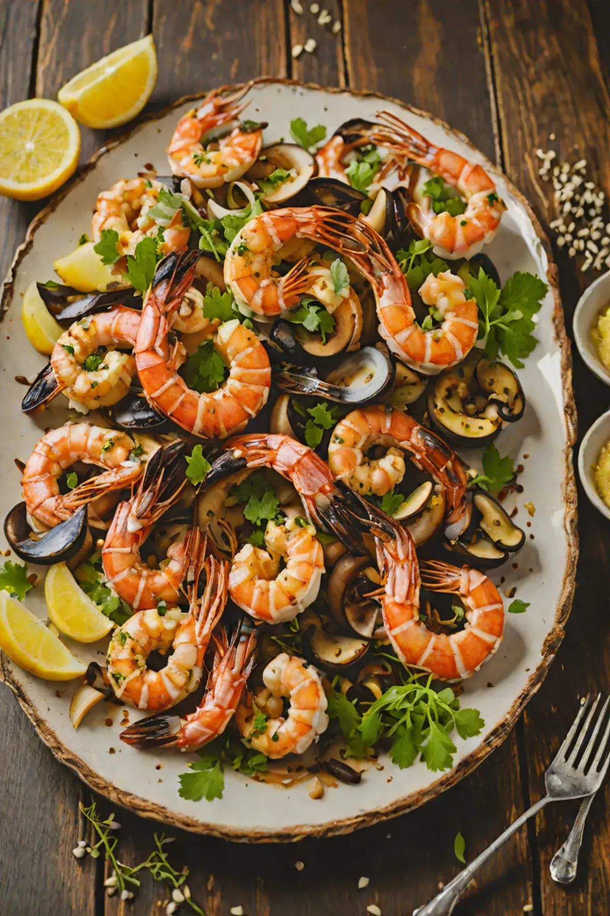 Grilled Prawns with Garlic Mushroom Medley