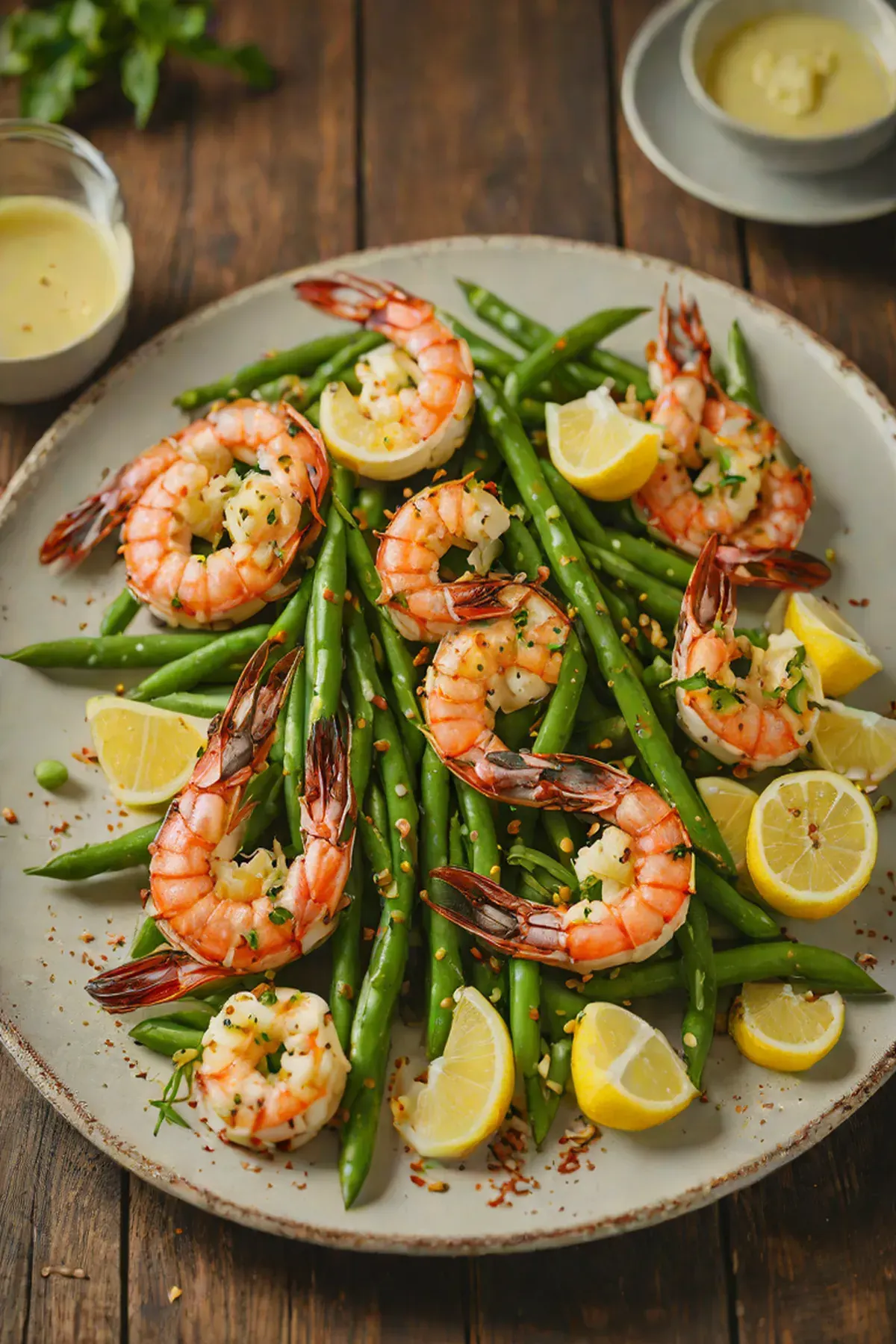 Grilled Prawns with Green Beans and Garlic Butter