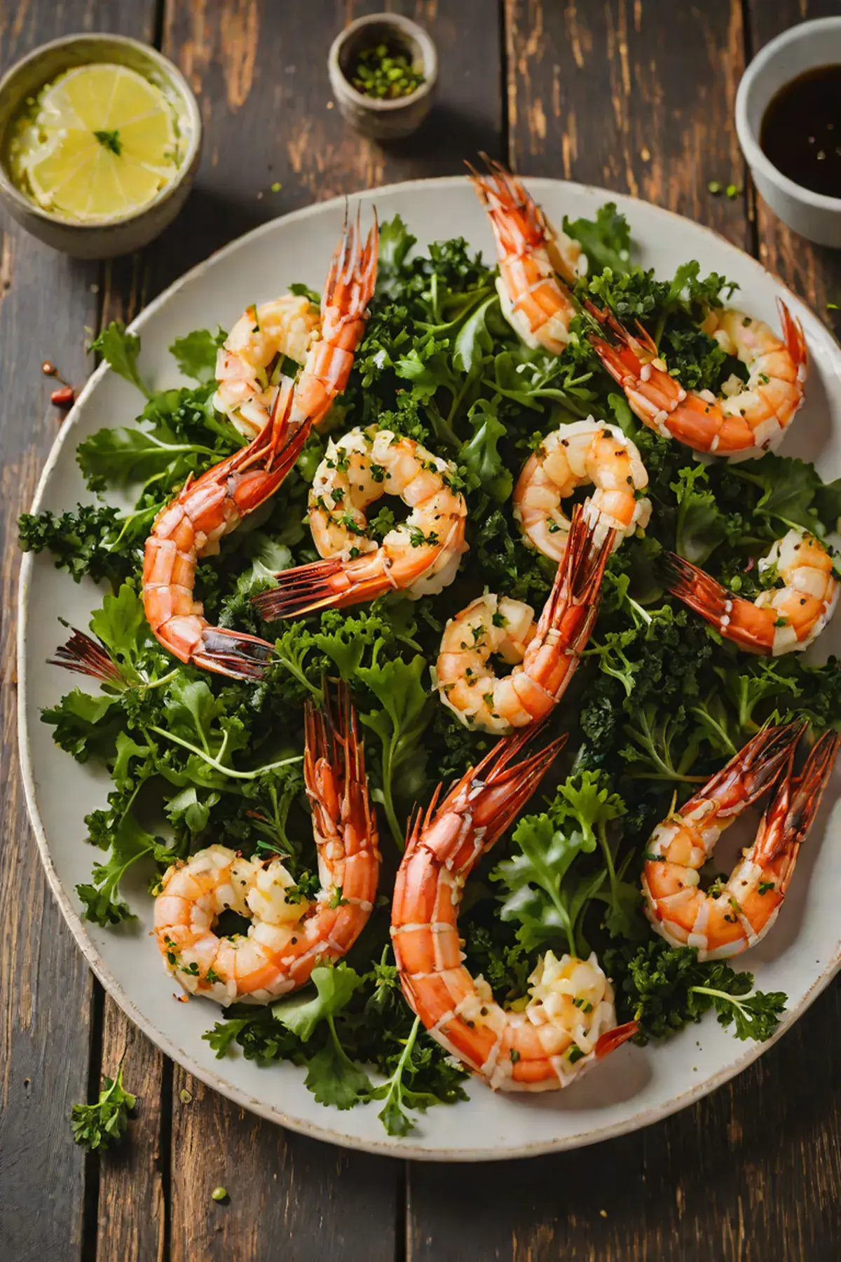 Grilled Prawns with Kale