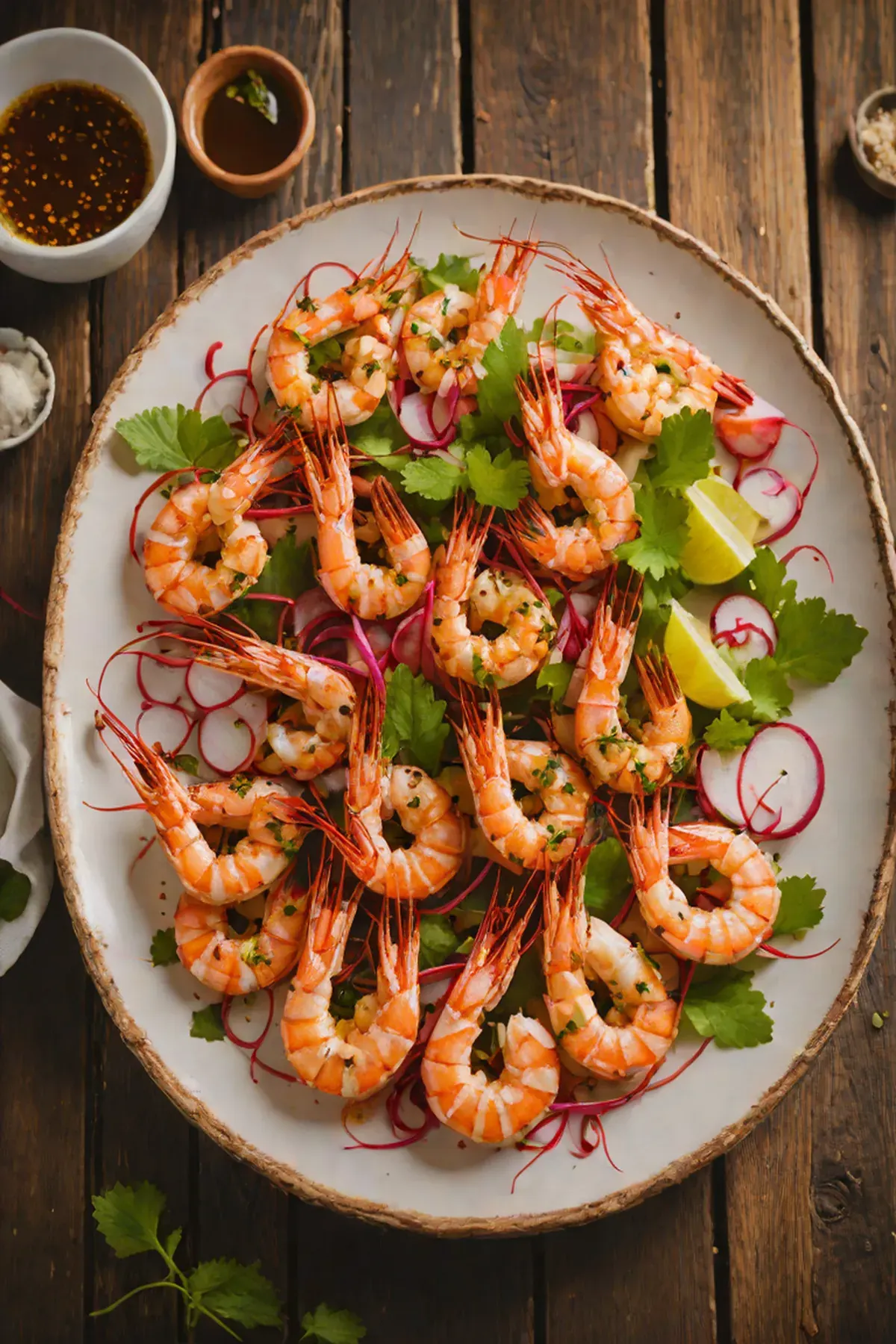 Grilled Prawns with Radish and Chili Oil