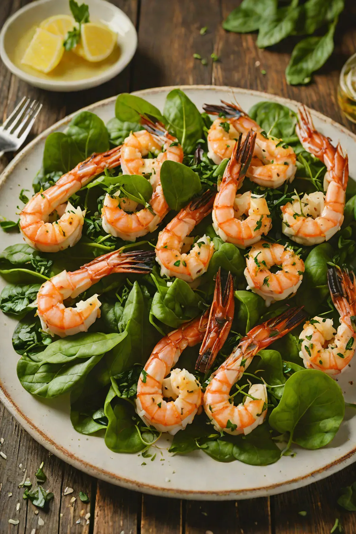Grilled Prawns with Spinach