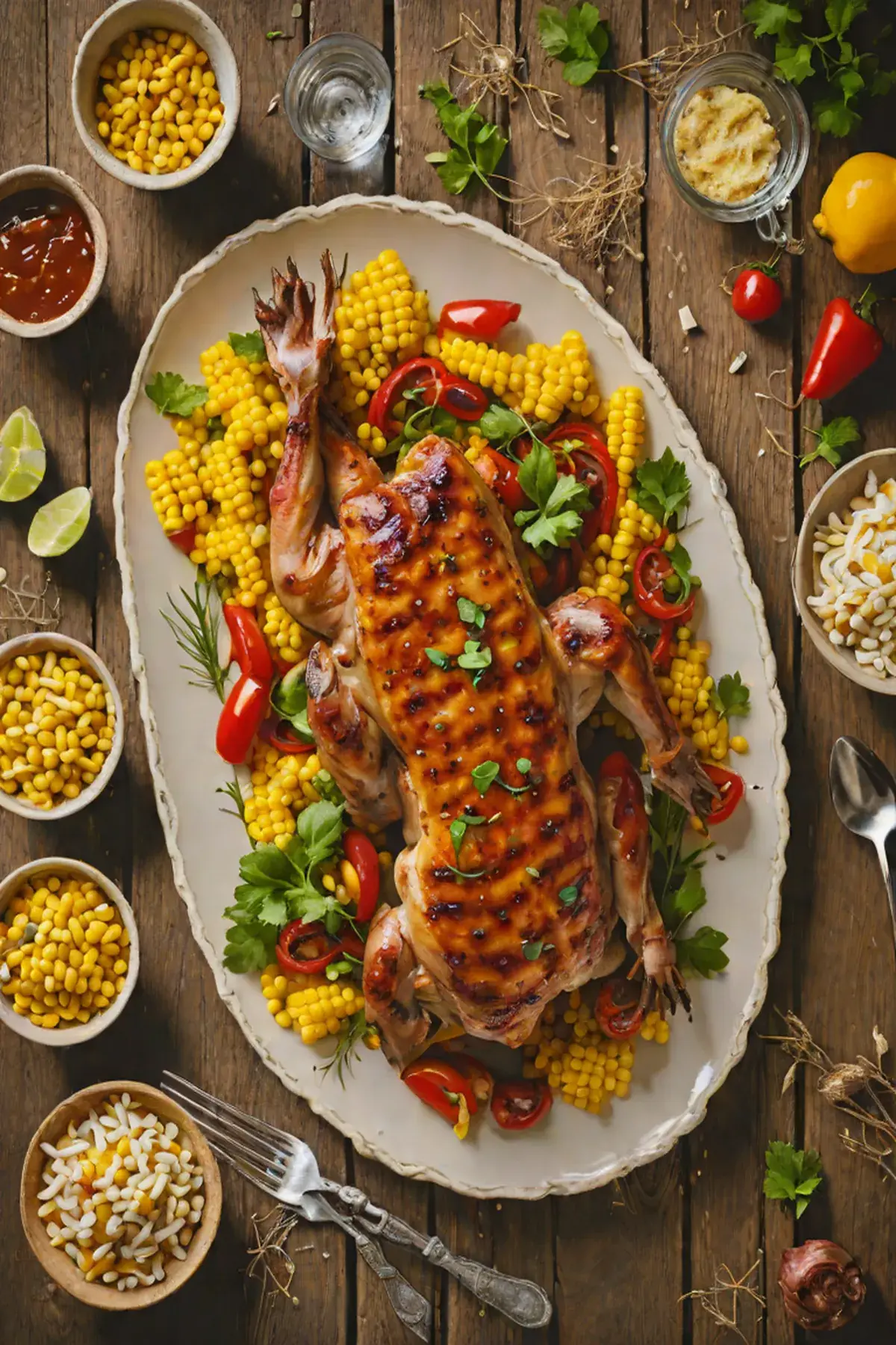 Grilled Rabbit with Sweet Corn and Peppers